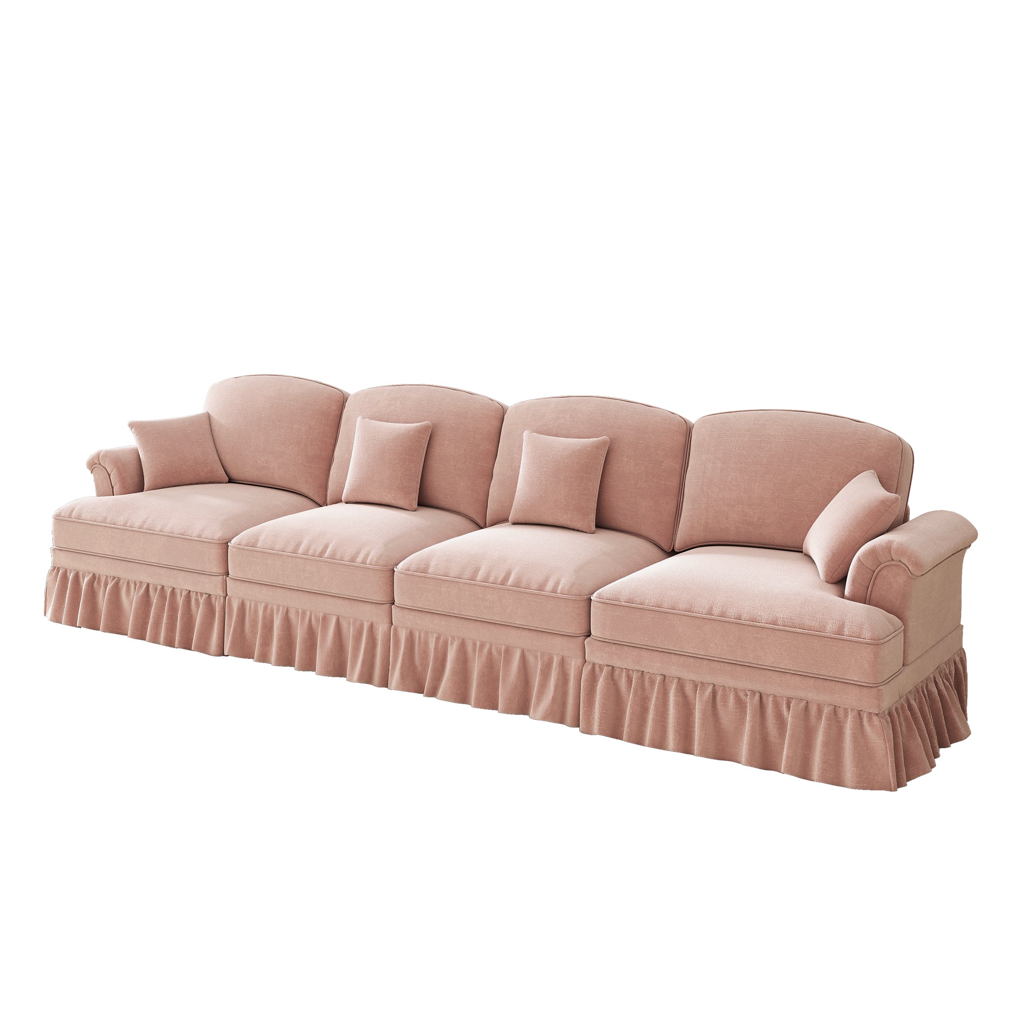 Large 4-Seater Sofa Mid-Century Style Spindle Legs Chenille Pink