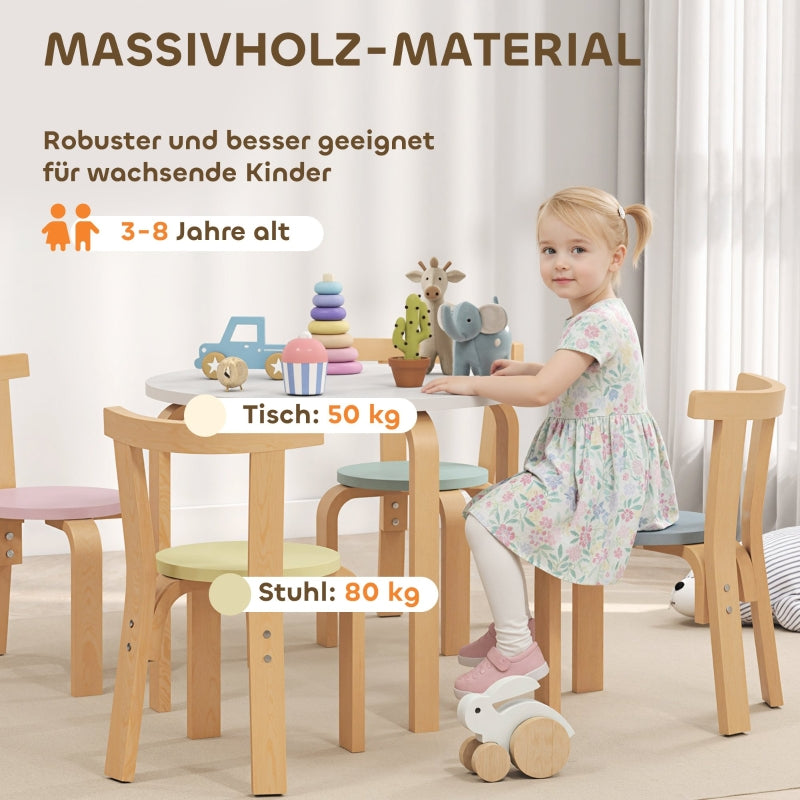 5-Piece Children's Table and Chair Set Lightweight Solid Wood Colorful