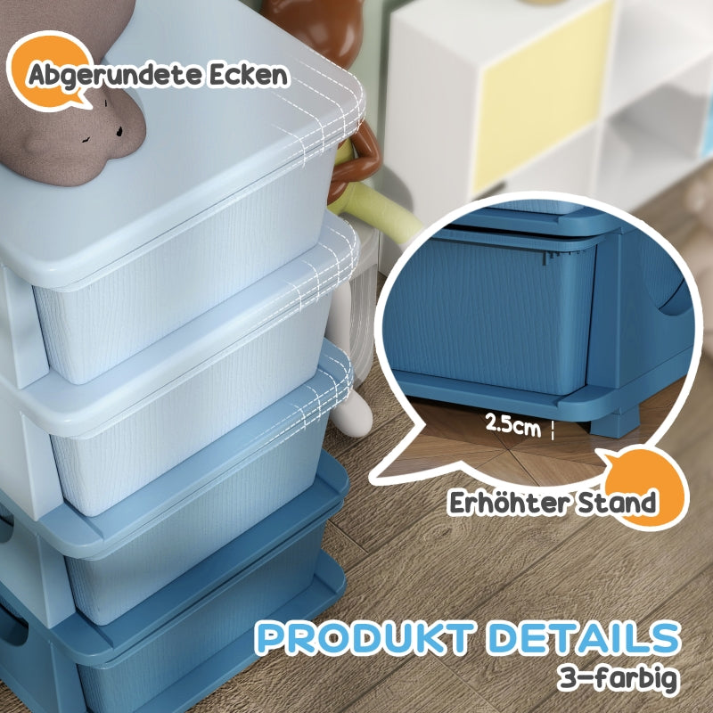 Kids' Storage Boxes, 4 Drawers, Rounded Edges, Plastic, Blue