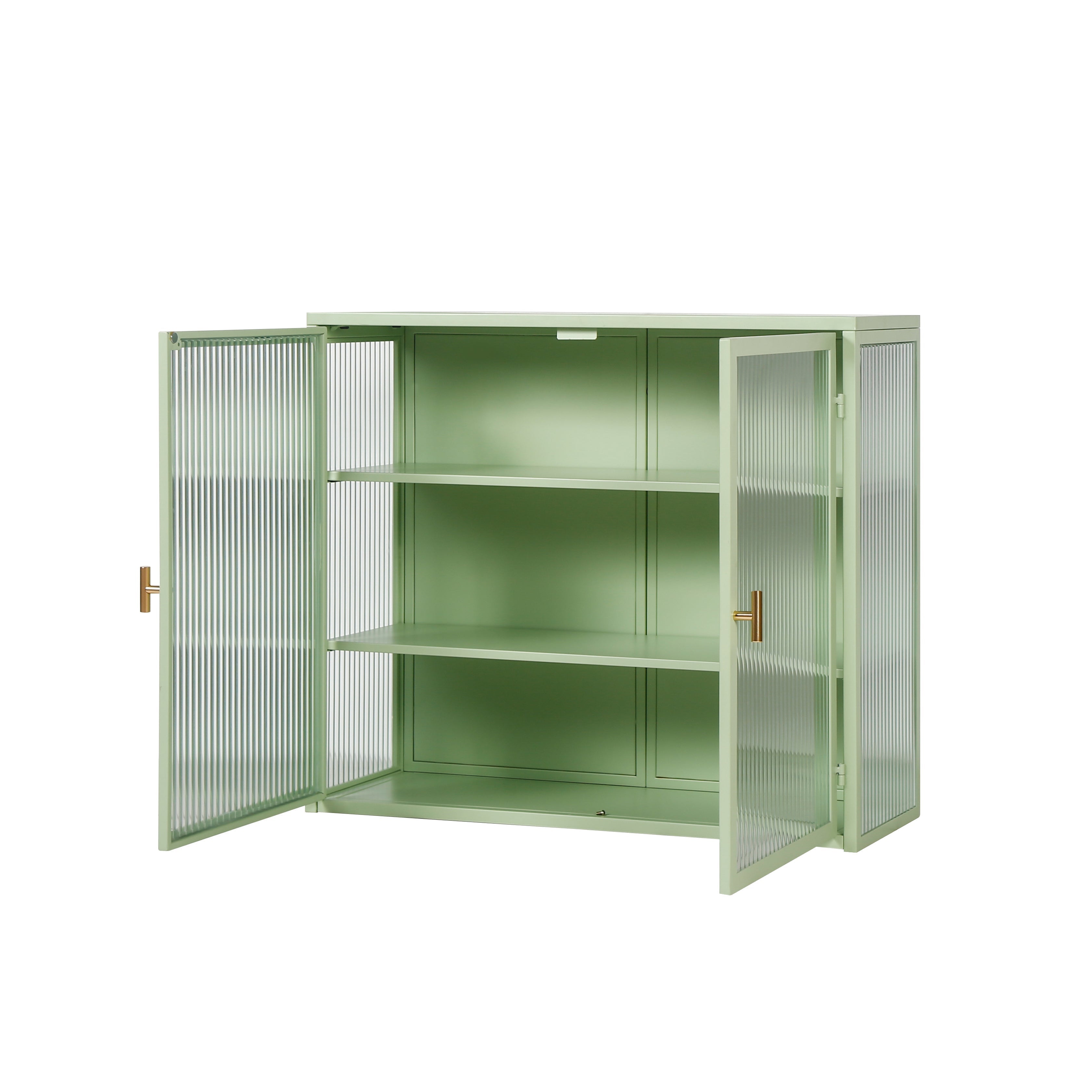Wall Cabinet, 70CM Modern Two-Door with Three-Tier Storage, Glass Doors (Green)