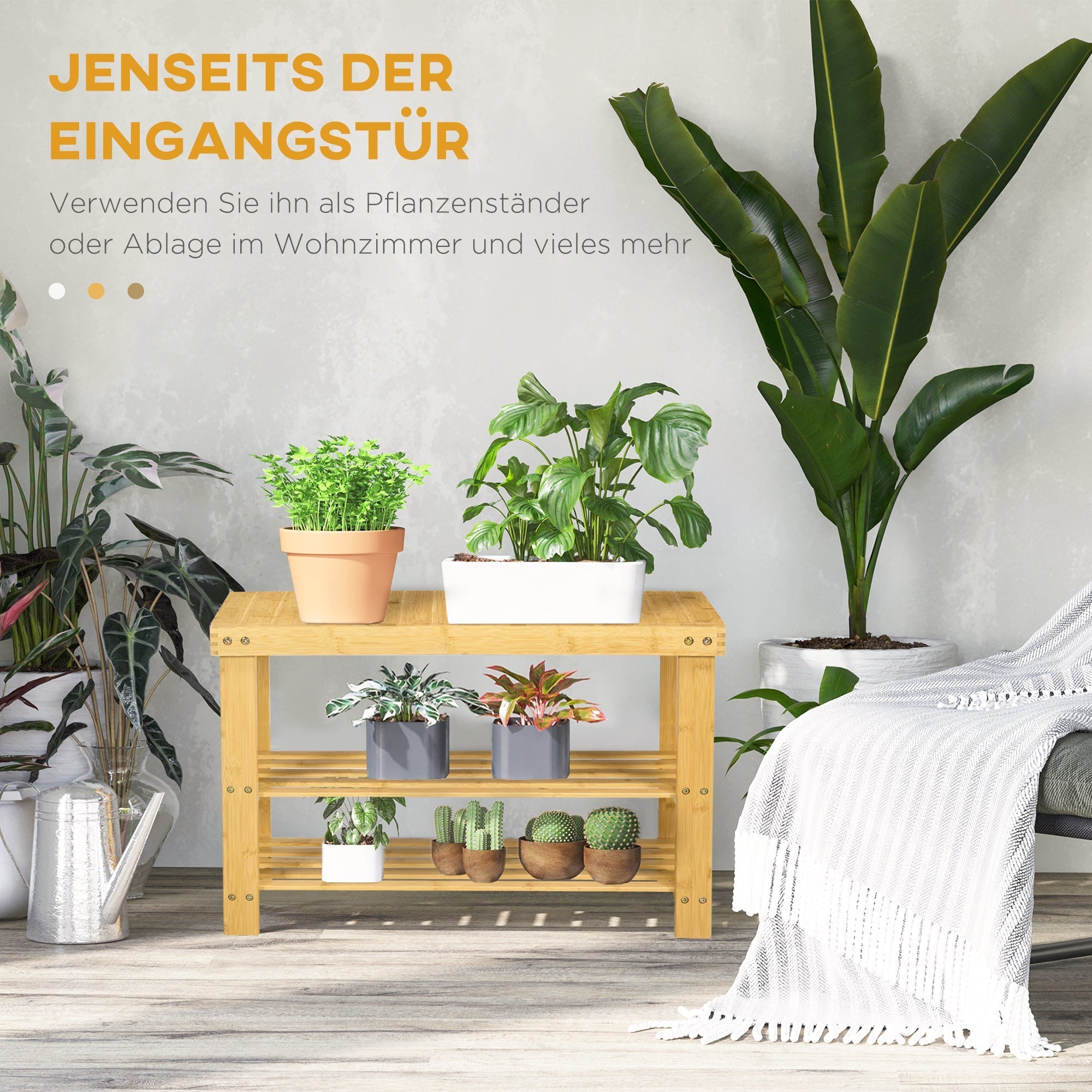 Bamboo Shoe Bench, 3-Tier 6 Pairs 70x28x45cm, Natural