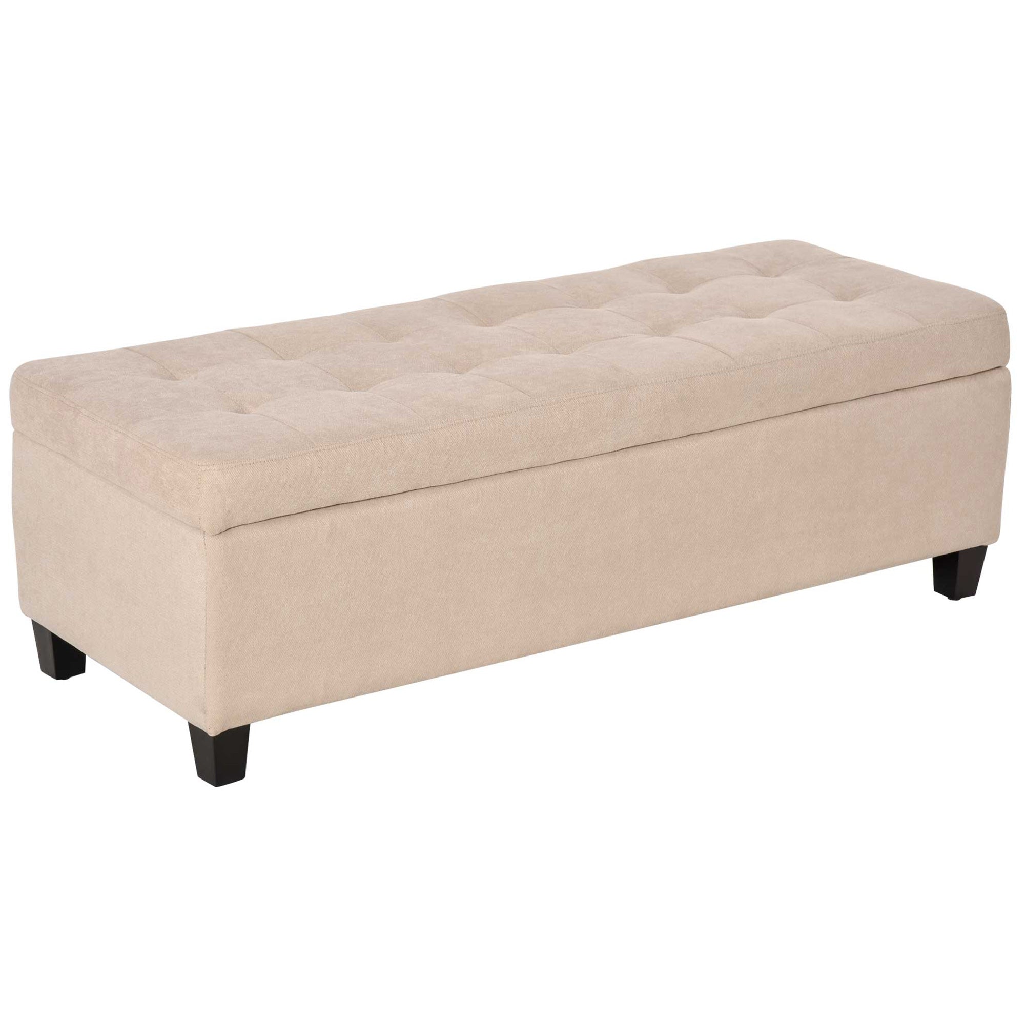 Bench, Upholstered Storage Bed Chest, Linen Beige