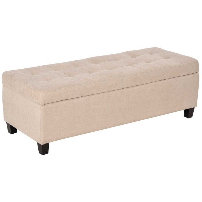 Bench, Upholstered Storage Bed Chest, Linen Beige