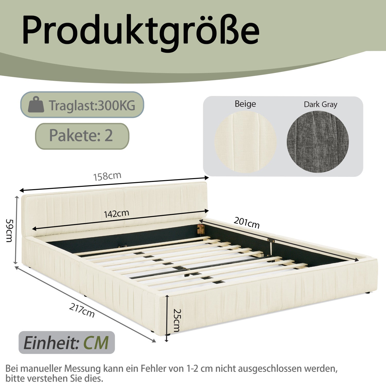 Double Bed 140x200cm Chenille Cover Eucalyptus Frame - Beige