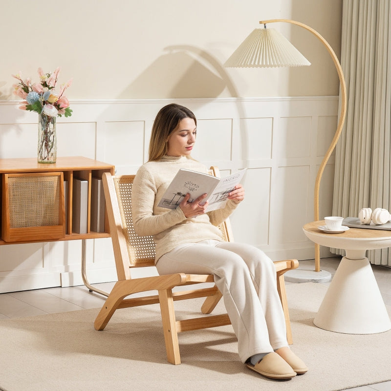 Armchair Rattan Back Recliner Reading Chair, Natural Wood