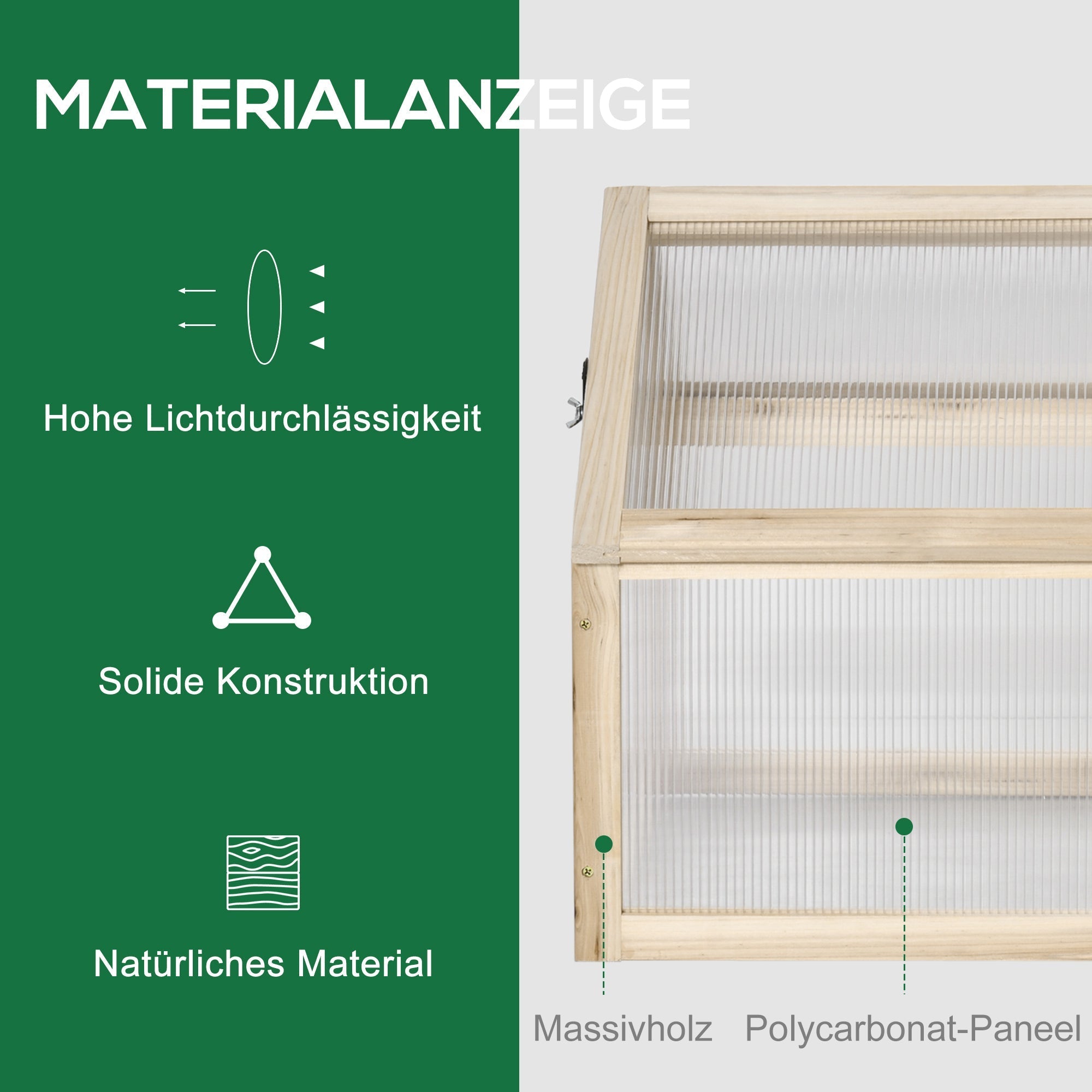 Wooden Cold Frame Mini Greenhouse 90x52x49.5cm Winterproof Raised Bed, Natural Wood