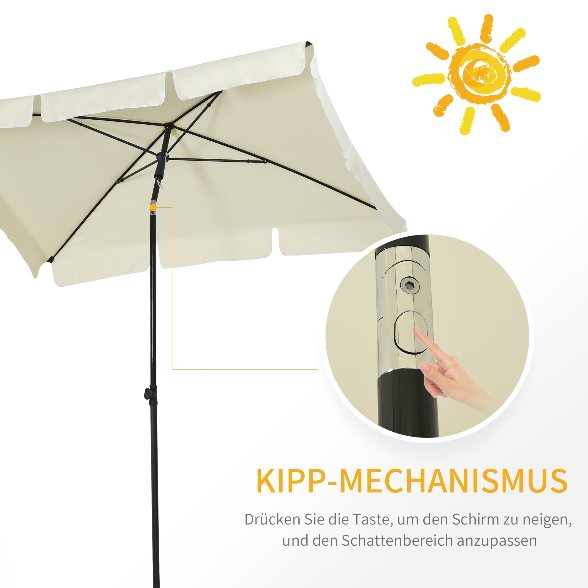 Parasol UV-Protective Foldable Balcony & Beach, Cream White & Black