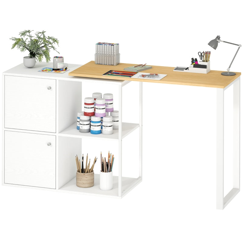 L-shaped Desk, 360° Rotating Corner with 2 Cabinets & 2 Shelves, White