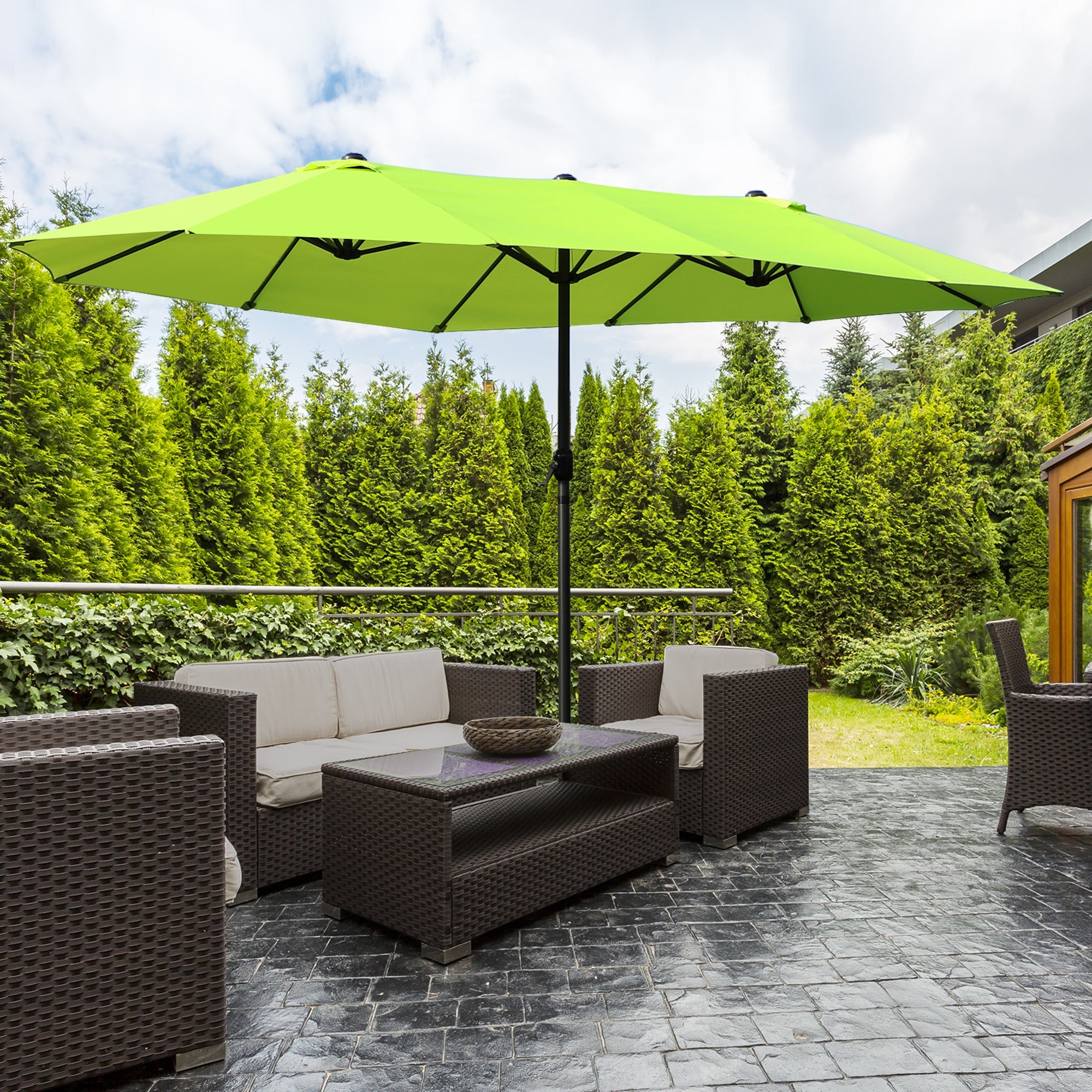 parasol garden umbrella 460 x 270cm oval with hand crank double, green