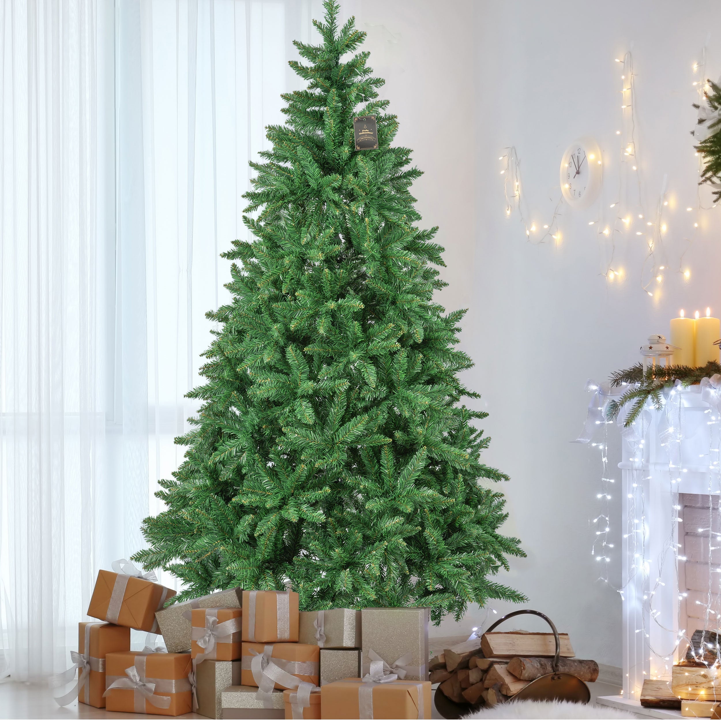 Artificial Christmas Tree 210cm 1400 Tips with Lights & Stand, PVC