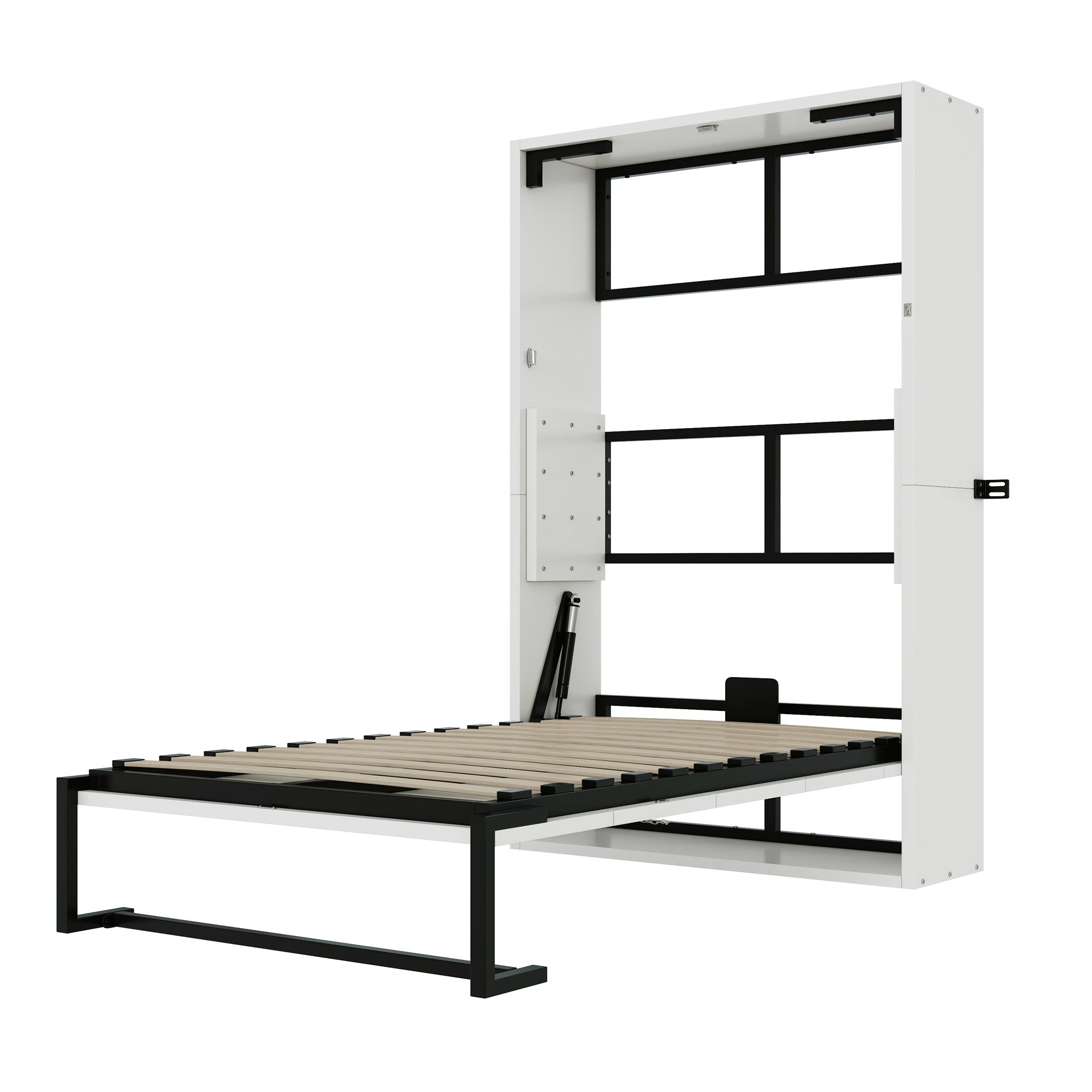 Murphy Wall Bed with Folding Metal Frame and Lockable Mounting, 90x200cm, Metal and Wood