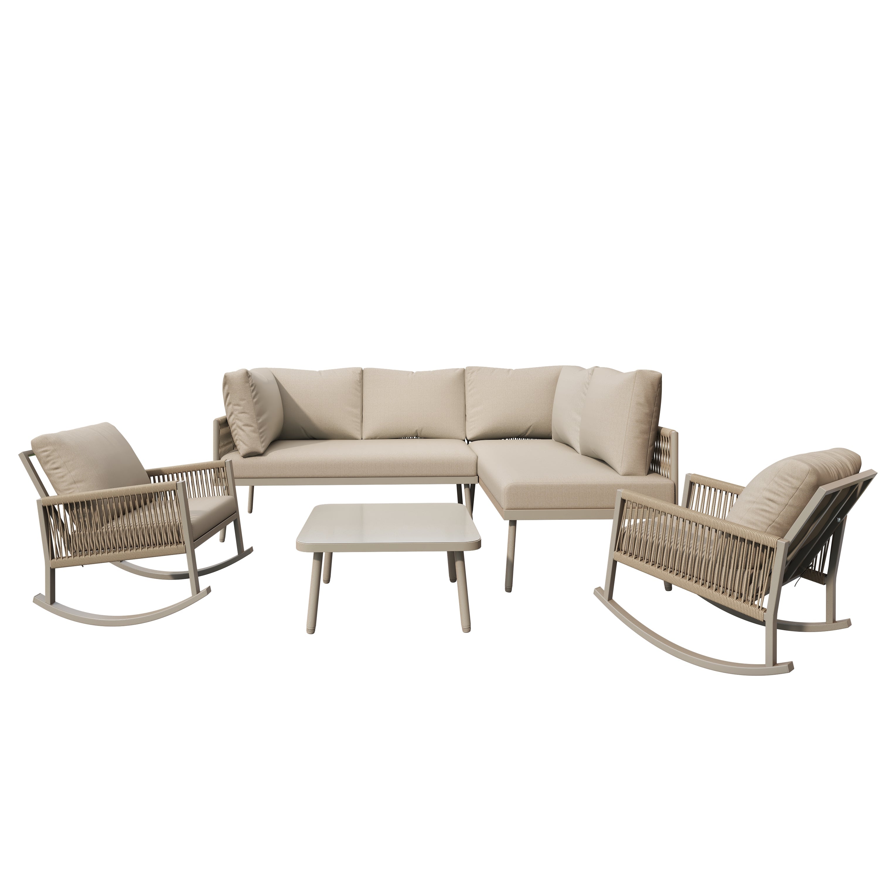 Modular Garden Furniture Set with Rocking Chairs, Corner Sofa and Side Table, Rope Weave