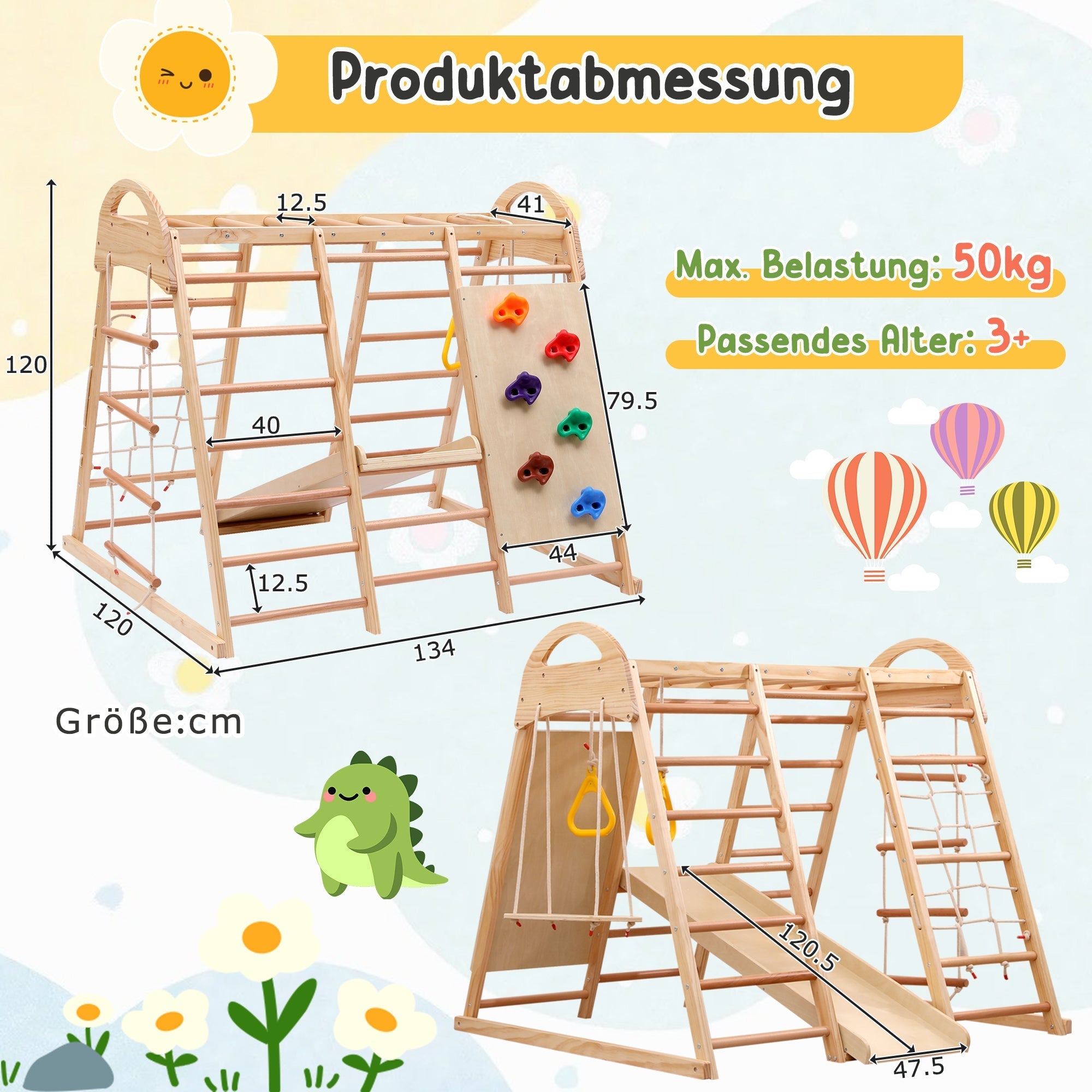 7-in-1 multifunctional climbing frame, solid wood plywood and beechwood