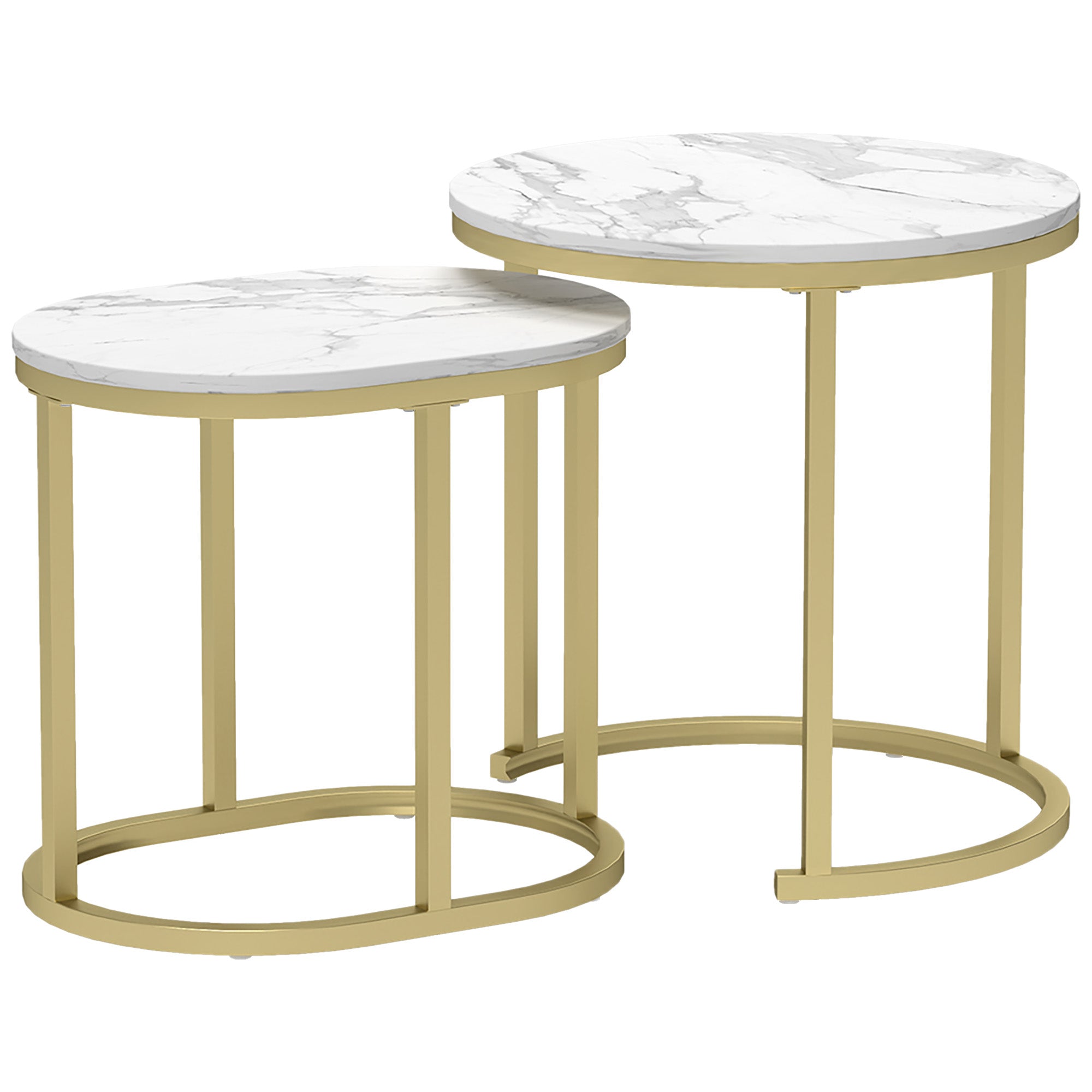 Round Coffee Table Set of 2 Stackable Side Tables, Steel Frame, White