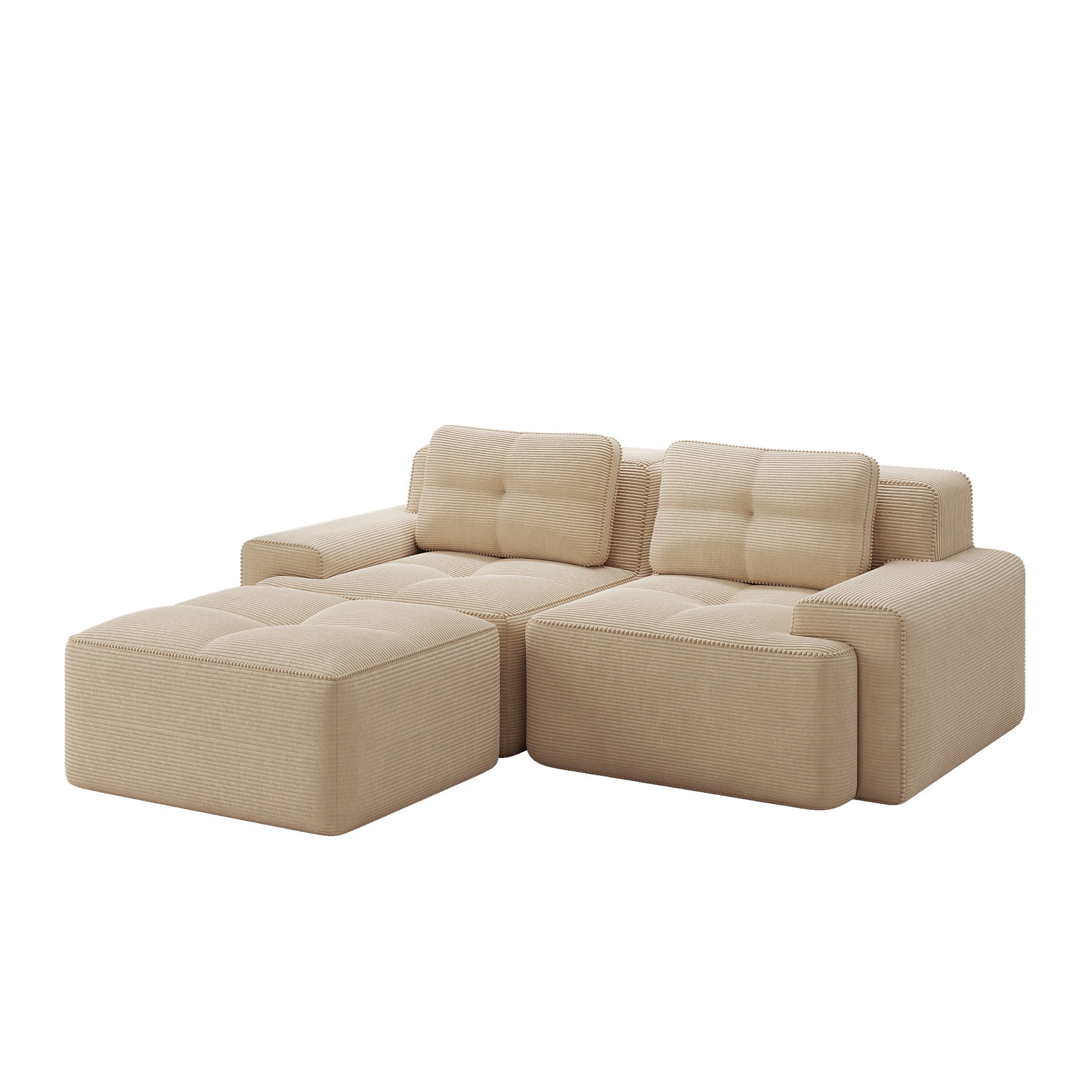 Boneless Modular Sofa L-Shape Deep Seat Sleeper with Ottoman Corduroy Beige