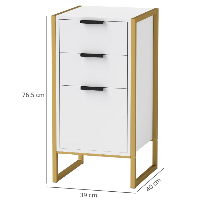 Bedroom Chest of Drawers, Industrial 3-Drawer Storage Unit with Metal Frame, White