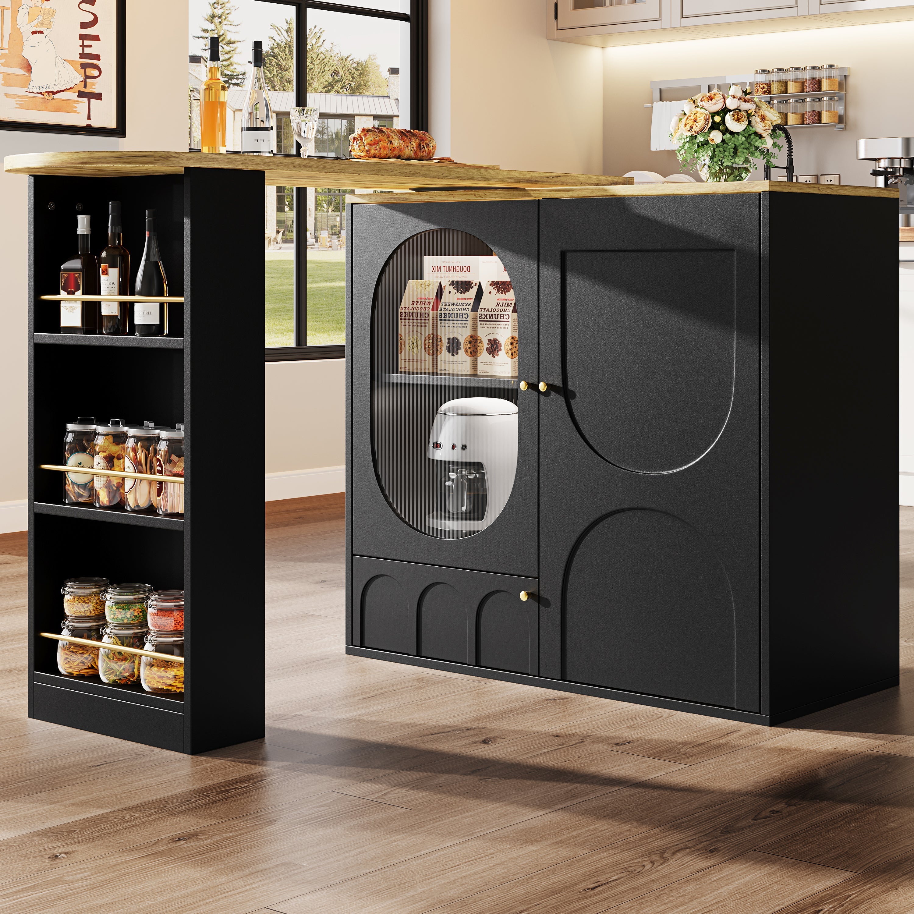 Bar Table 360° Rotating Counter with Storage, White/Black