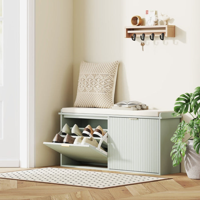 Elegant Ten Shoe Bench with Top Seat - Green