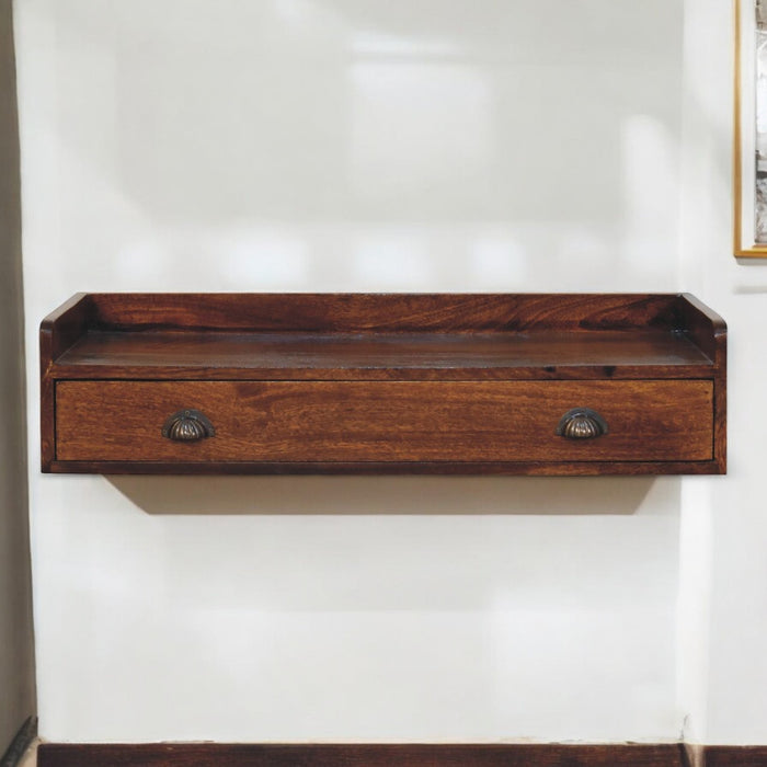 Belmont Wall-Mounted Console Shelf 1 Drawer Solid Wood Dark Brown