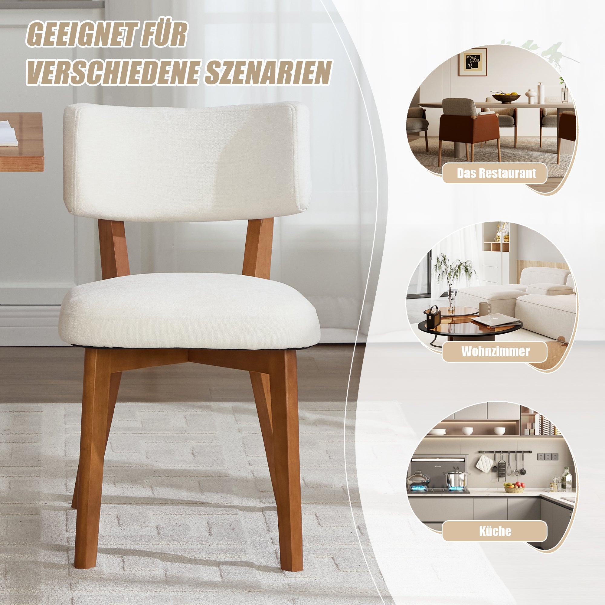 Modern Mid-Century Dining Chair Set of 2, Solid Wood Legs, Fabric Upholstered