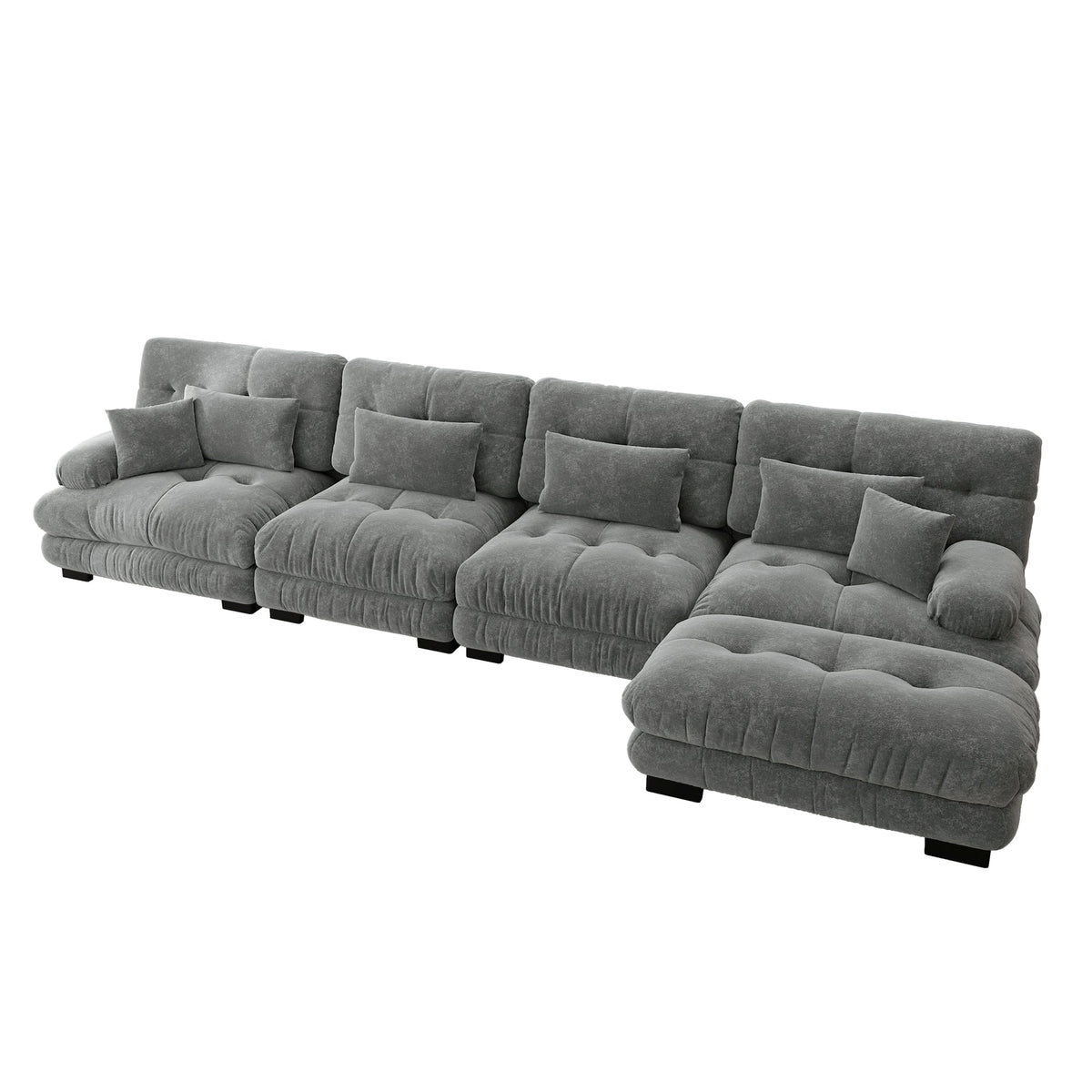 Modular Corner Sofa L-Shaped 4-Seater Couch Set Movable Ottoman DIY Chenille Grey