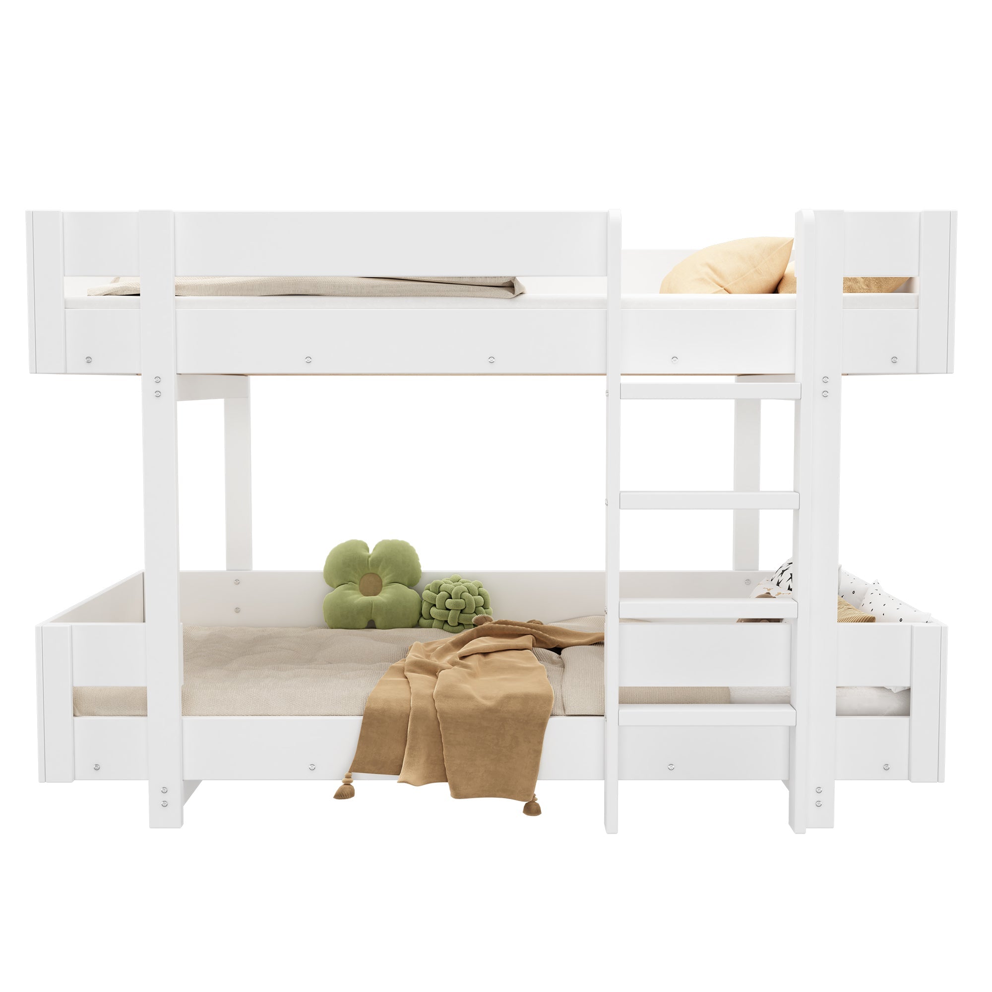 Children's Bunk Bed with Stairs and Reinforced Railing, 90x200cm, White