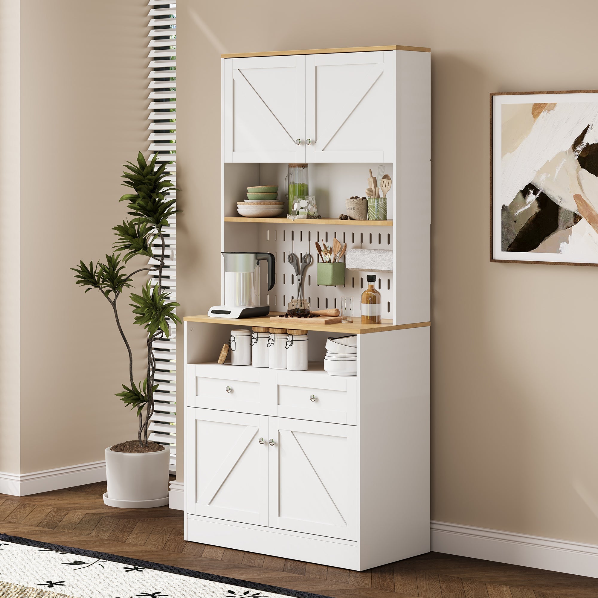 Dining Room Sideboard Buffet with 2 Drawers 4 Doors - White