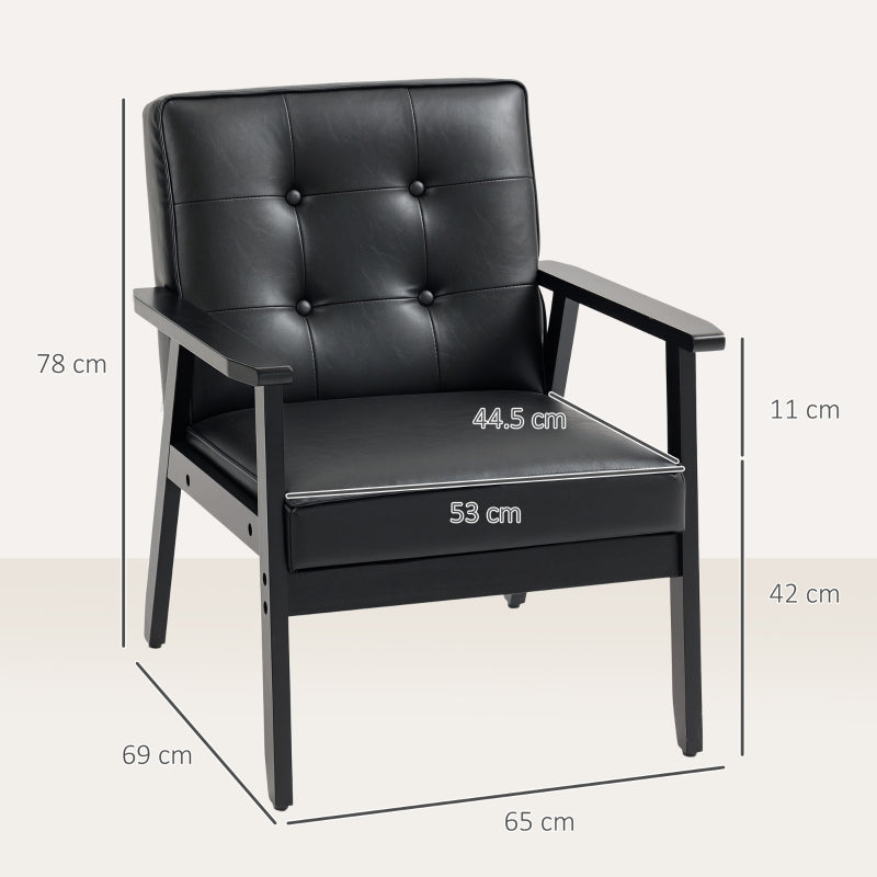 Retro-Style Accent Chair Faux Leather Black