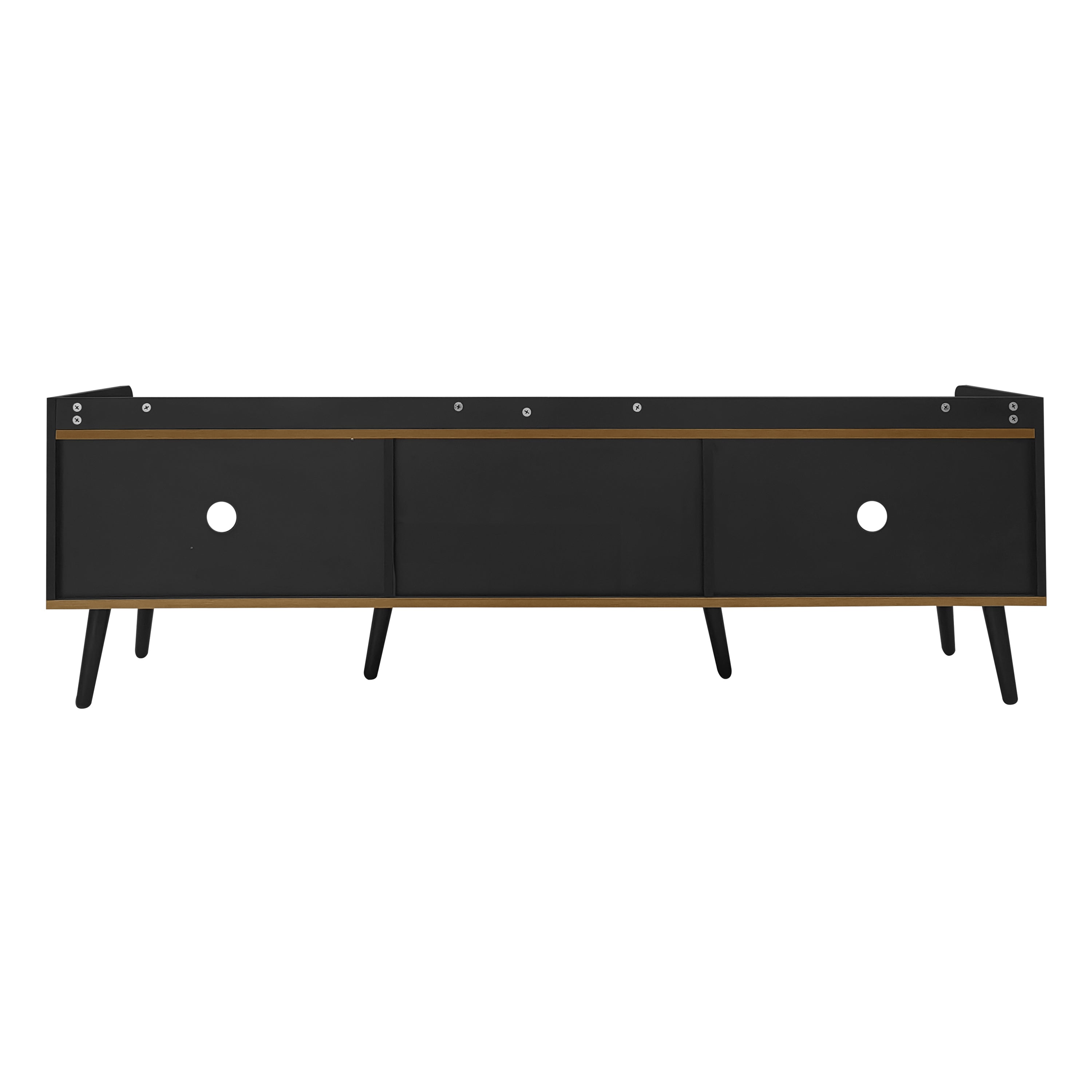 TV Cabinet 3-Door Base Cabinet Compact Design Black and Natural Wood
