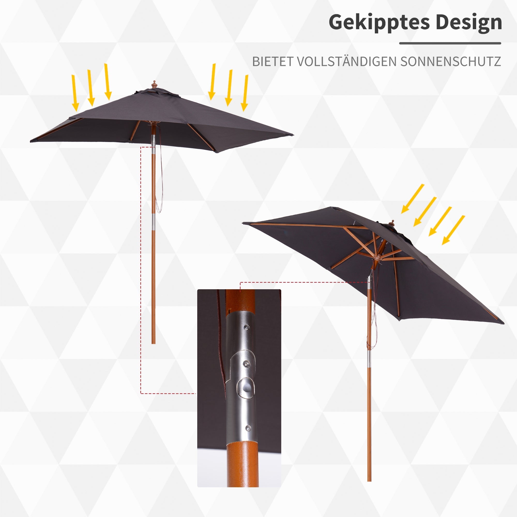 Folding Garden Parasol 3-Stage Adjustable Fir Wood Dark Grey