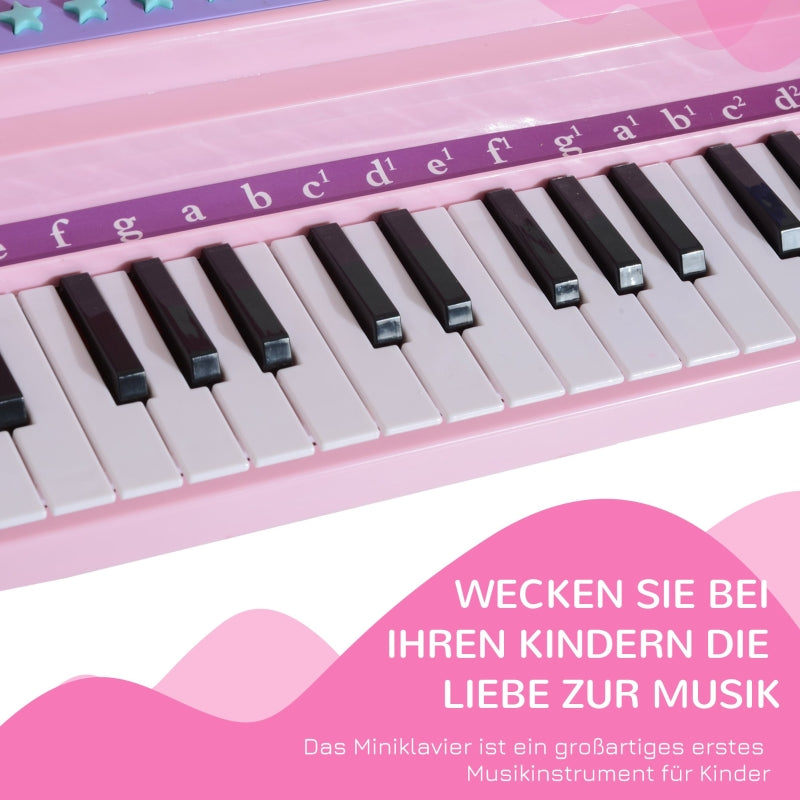 Children's Keyboard with 37 Keys, Microphone, LED Learning Mode, Recording Function, Pink