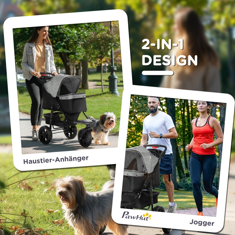 Dog Buggy, Foldable Pneumatic Tires, up to 25 kg, Red/Grey