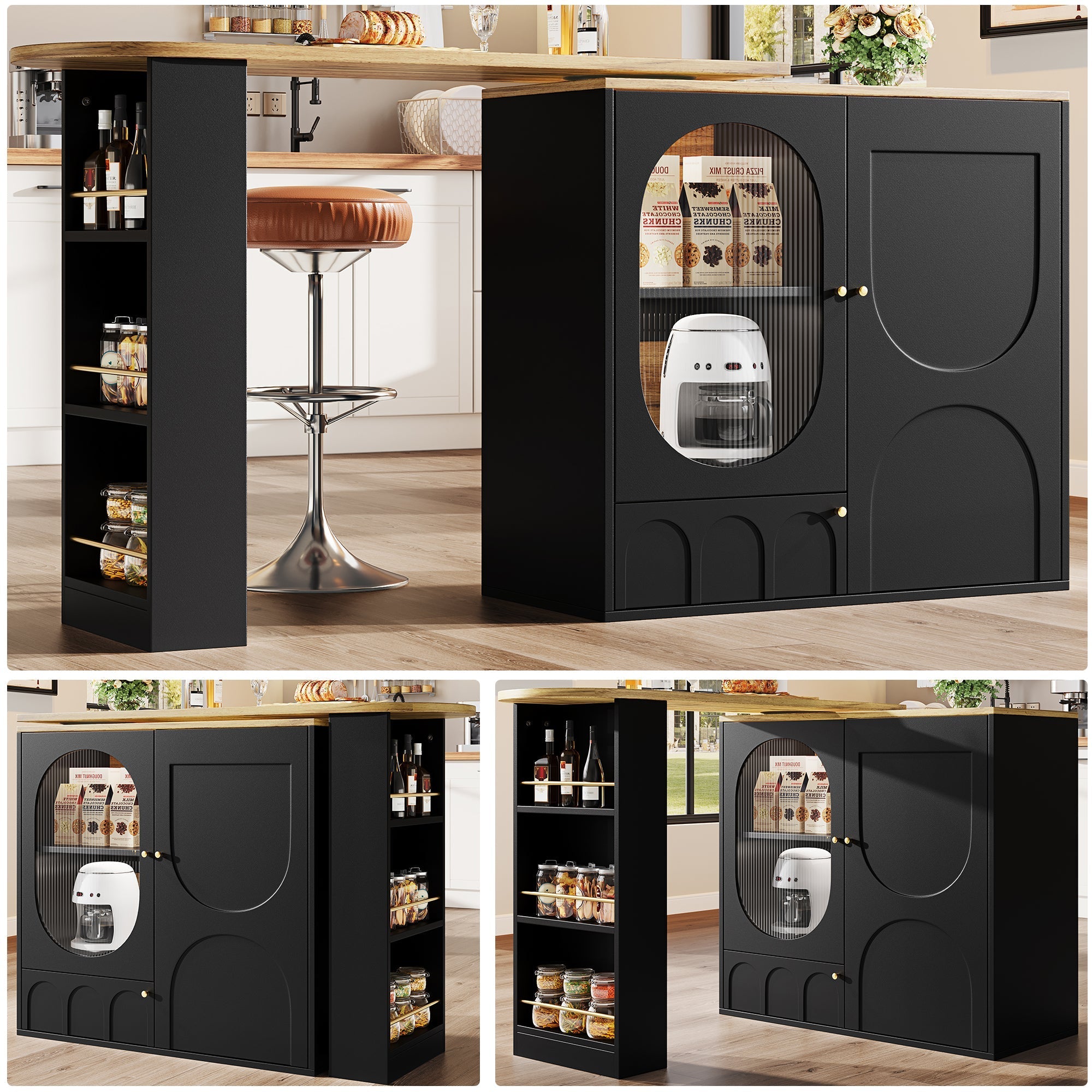 Bar Table 360° Rotating Counter with Storage, White/Black