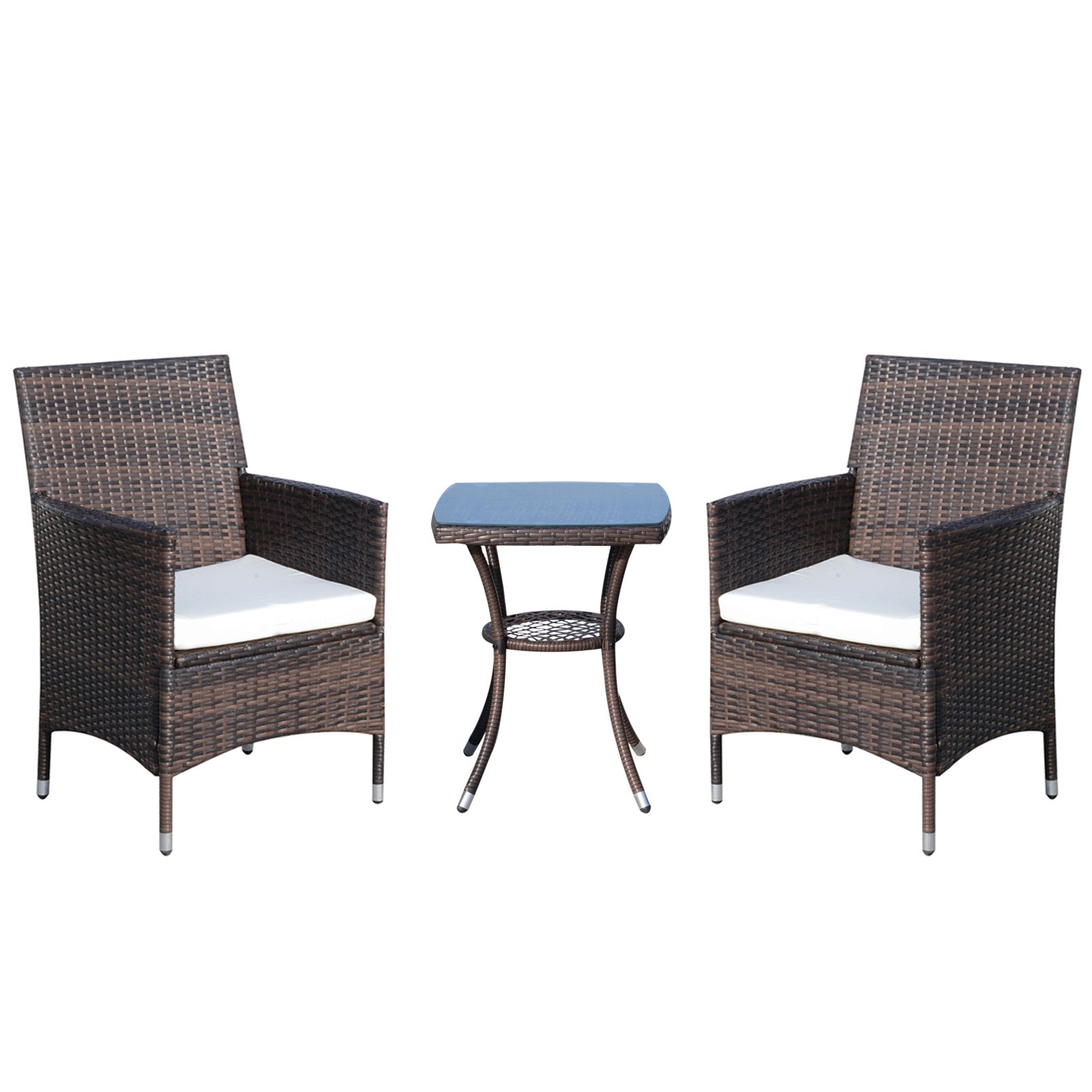 Balcony Furniture Set, Foldable Bistro with Cushions, Rattan Brown