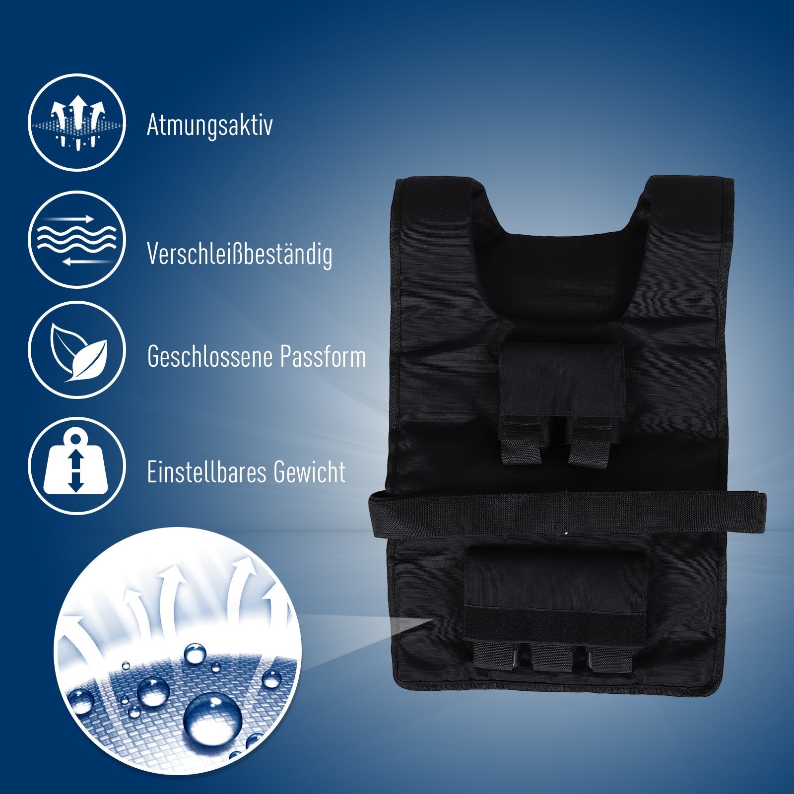 Gewichtsweste 20 kg Verstellbar Training Oxford Schwarz