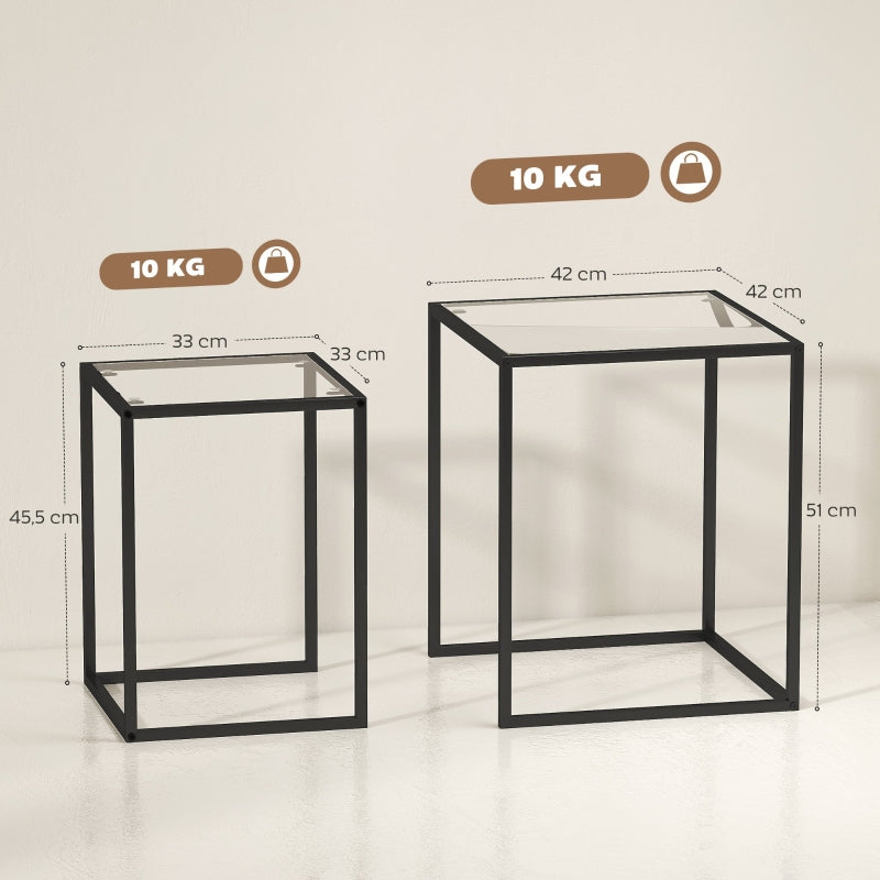 Set of 2 Stackable Side Tables Modern Steel Legs Black