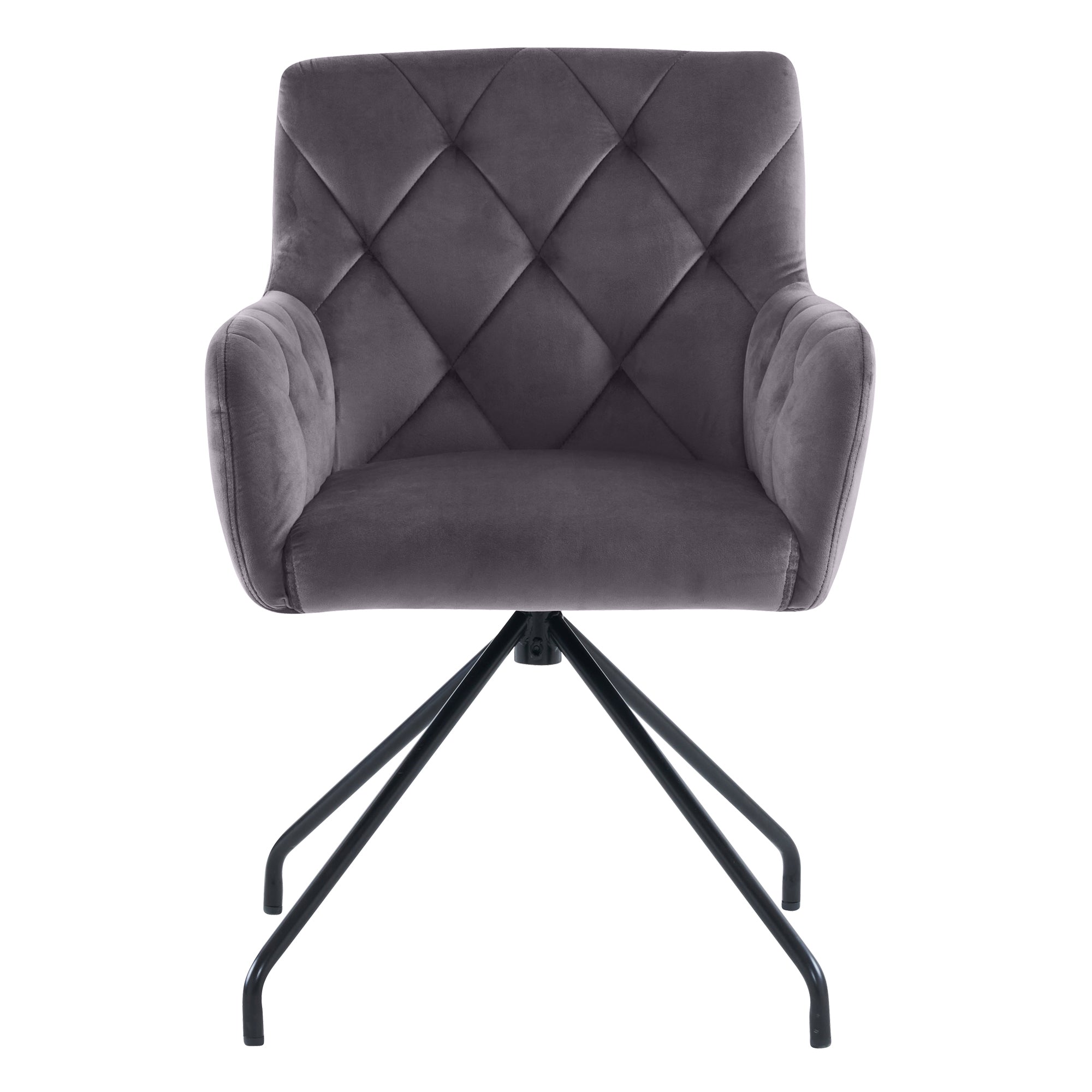 Set of 2 Dining Armchairs Upholstered Diamond Pattern Metal Legs Velvet Grey