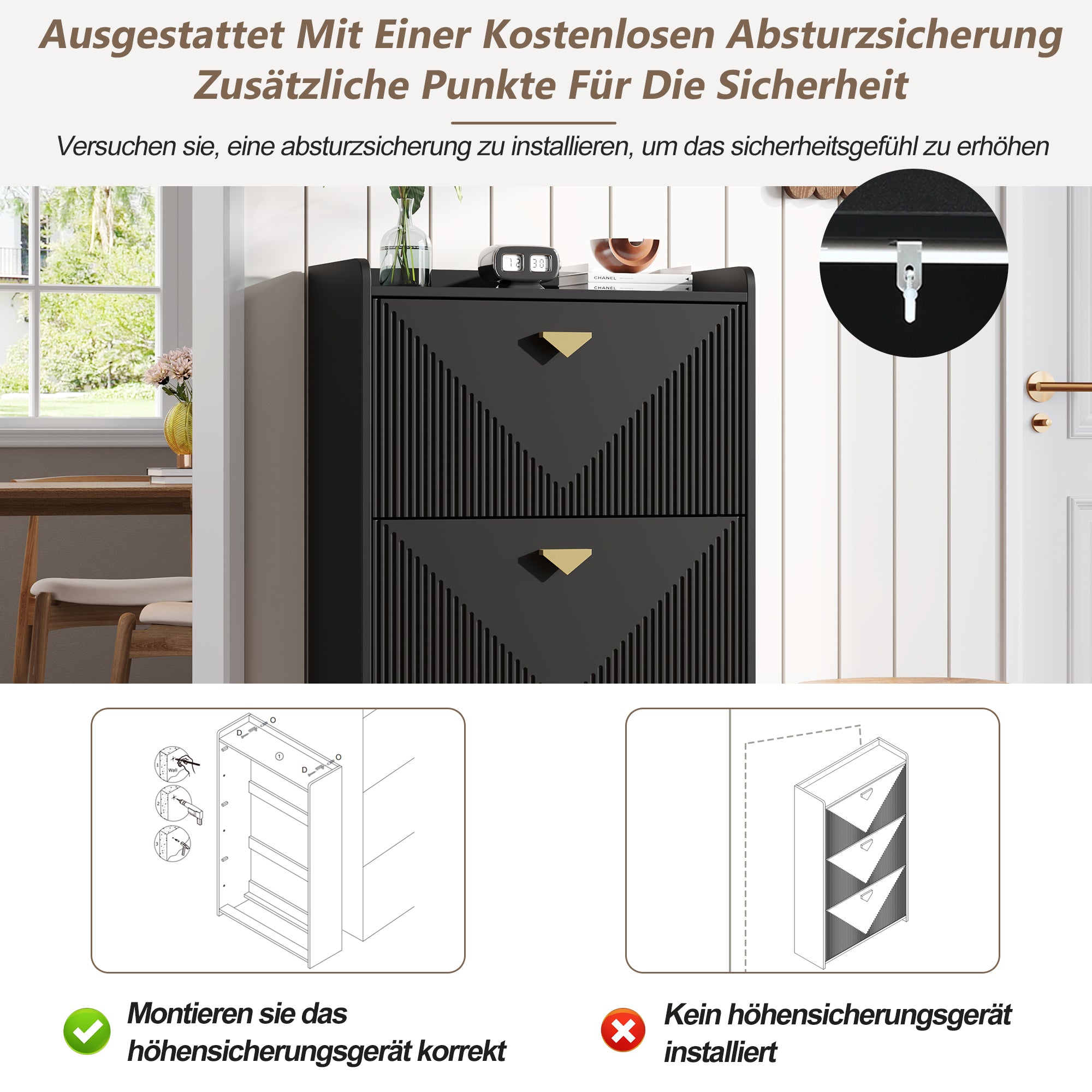 Shoe Cabinet 70x30x120cm 3 Drop-Down Doors 6 Compartments Adjustable Width Black