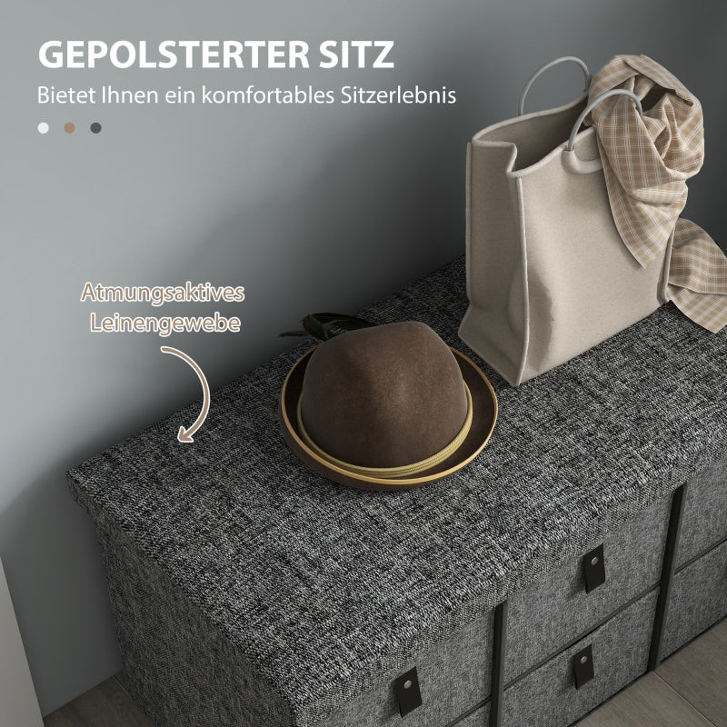 Upholstered Shoe Bench with 6 Storage Compartments Linen Look Grey