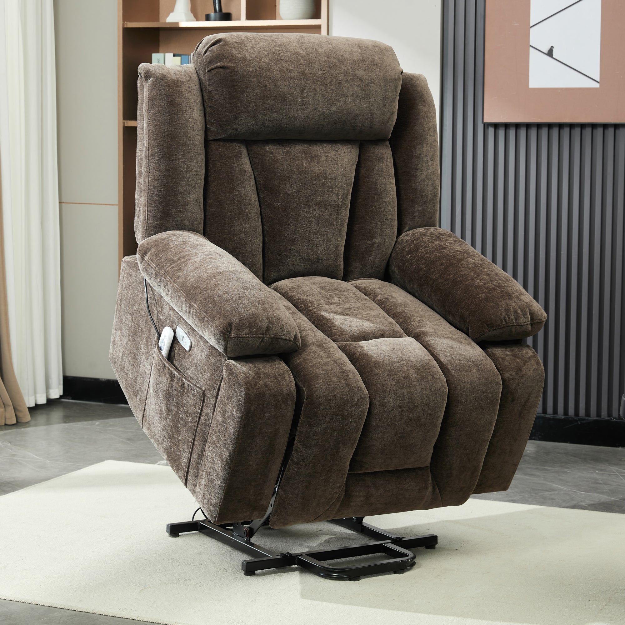 Electric Massage Chair Recliner with 8-Point Massage, Heating and Lifting Function, Brown Fabric