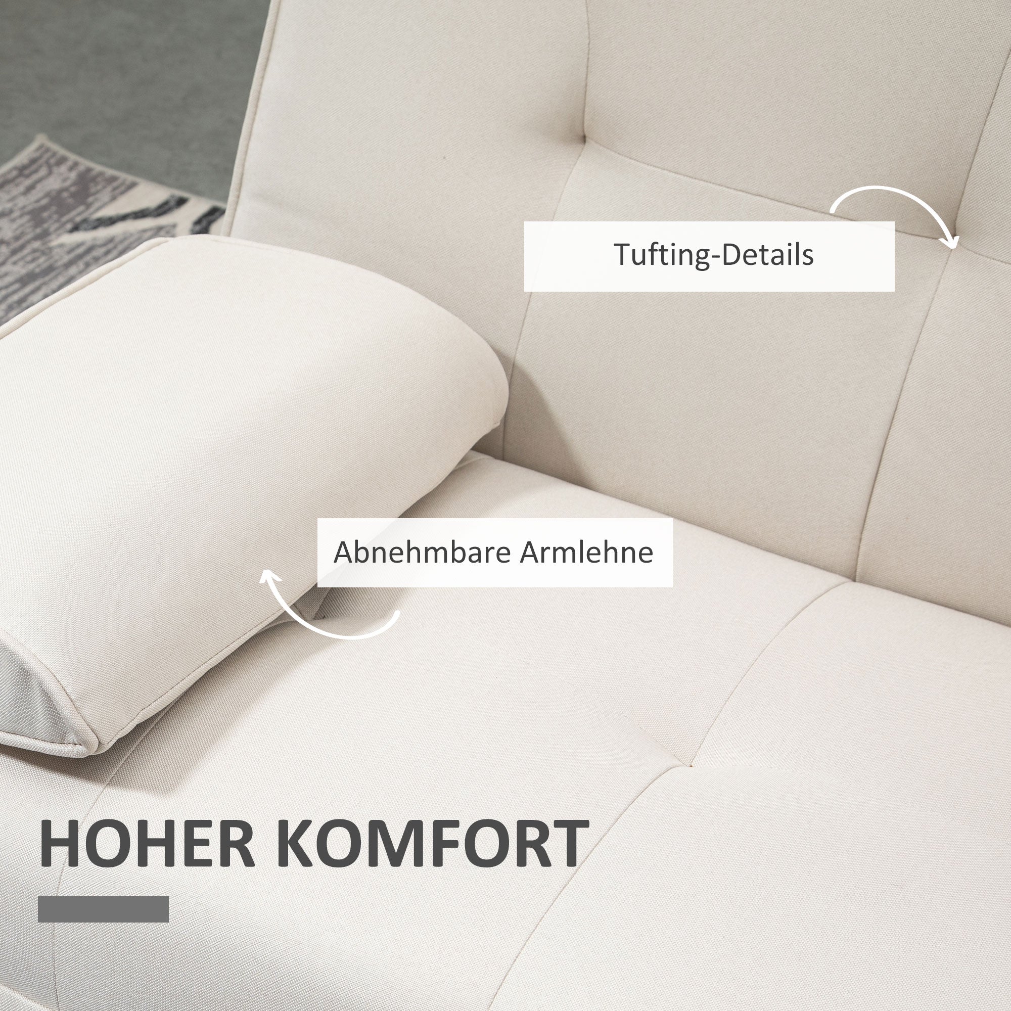 3-Seater Sofa Bed, Fold-Down Table Scandinavian Design 250kg Capacity, Linen Look Fabric