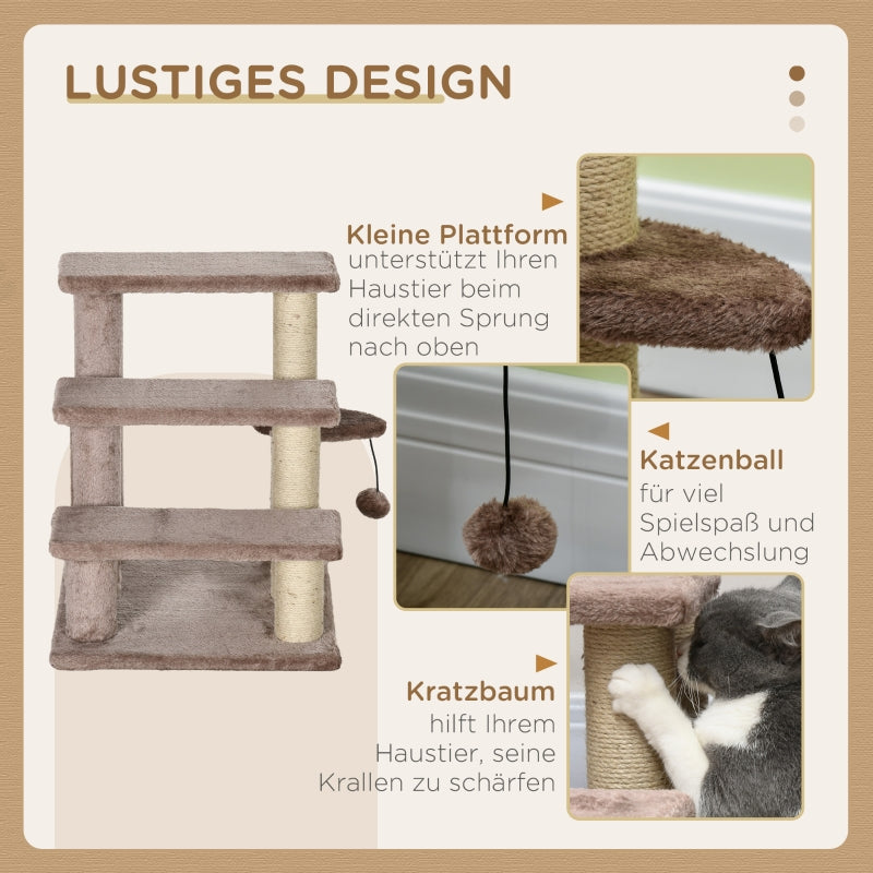 Cat Tree, 3 Steps Play Ball, Brown