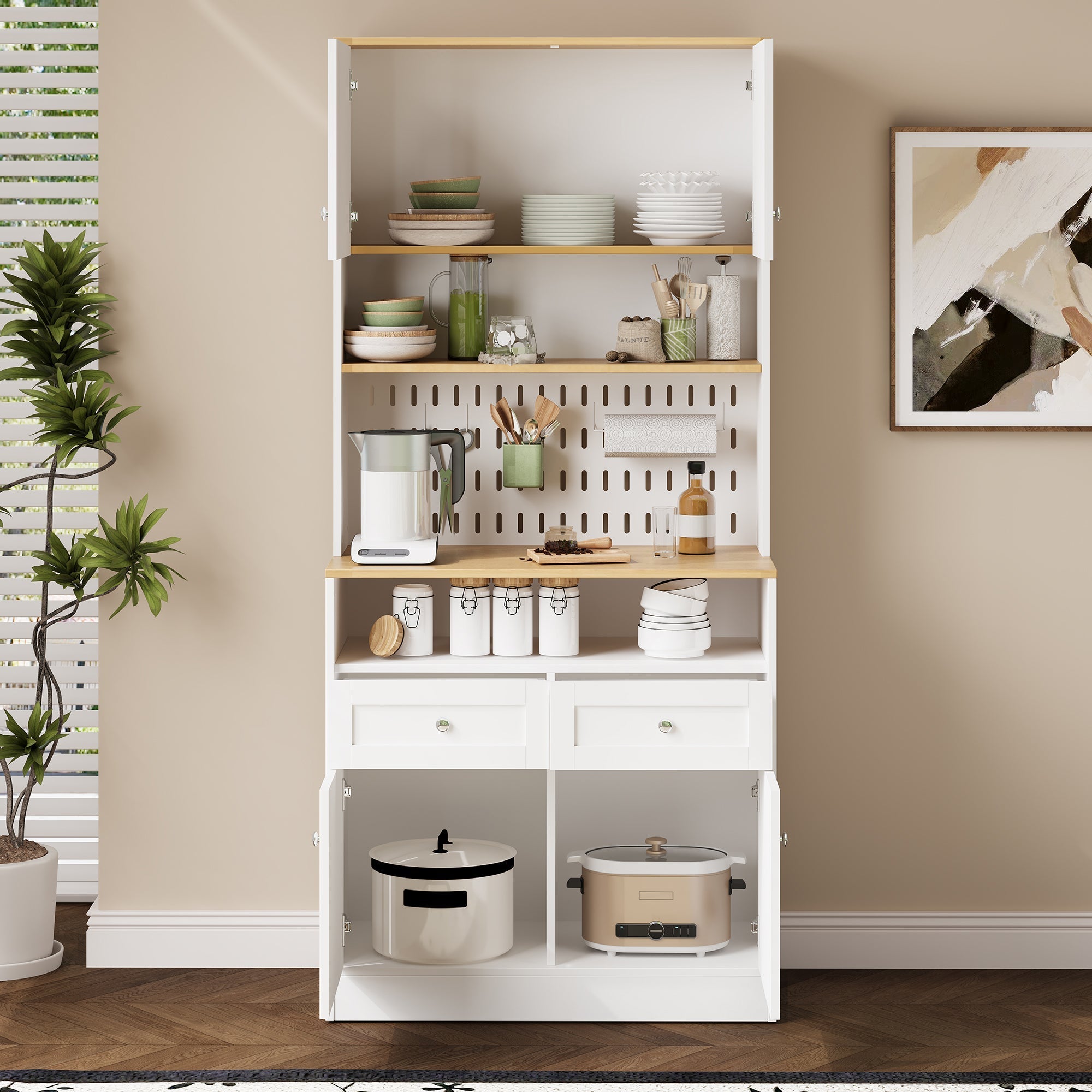 Dining Room Sideboard Buffet with 2 Drawers 4 Doors - White