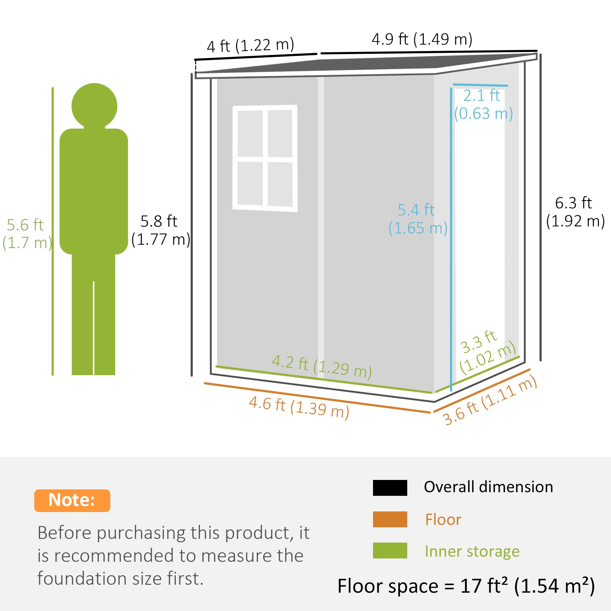 4'x5' Garden Storage Shed with Window, Vent, Plastic Roof, Grey