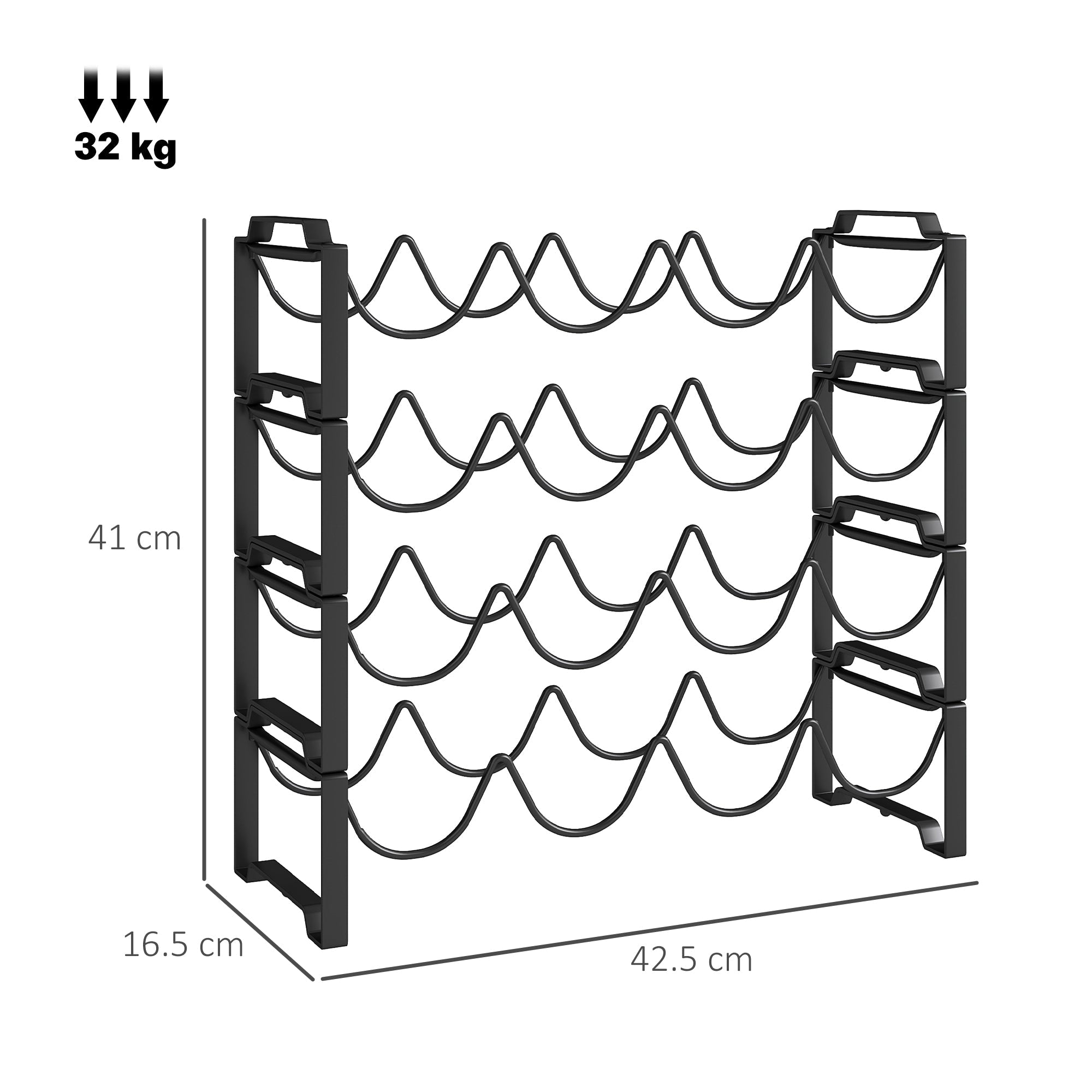 Wine Rack Bottle Rack for 16 Wine Bottles, Metal, Black