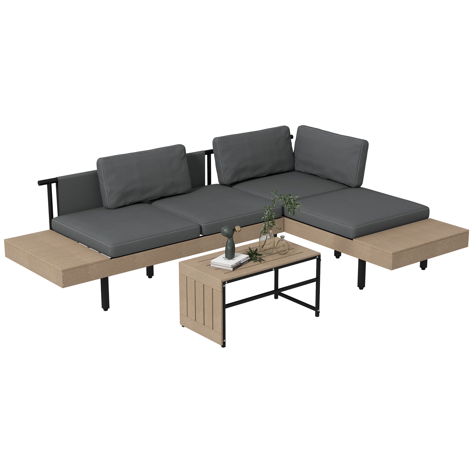 Three-Piece 'L' Sofa Set, Garden Furniture, Grey