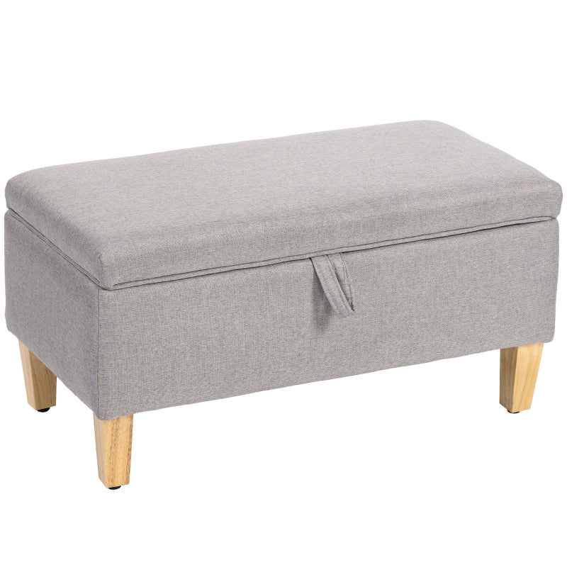 30L Storage Ottoman Padded Footstool with Rubberwood Legs, Light Grey Linen