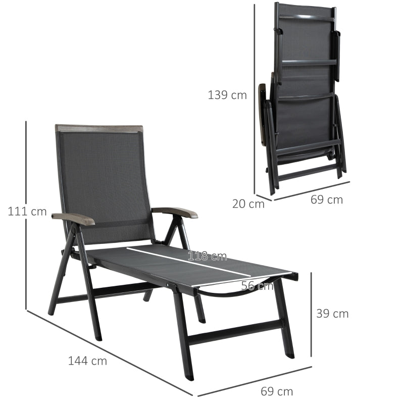 Outdoor Folding Sun Lounger, 5-Position Adjustable Aluminium, Grey
