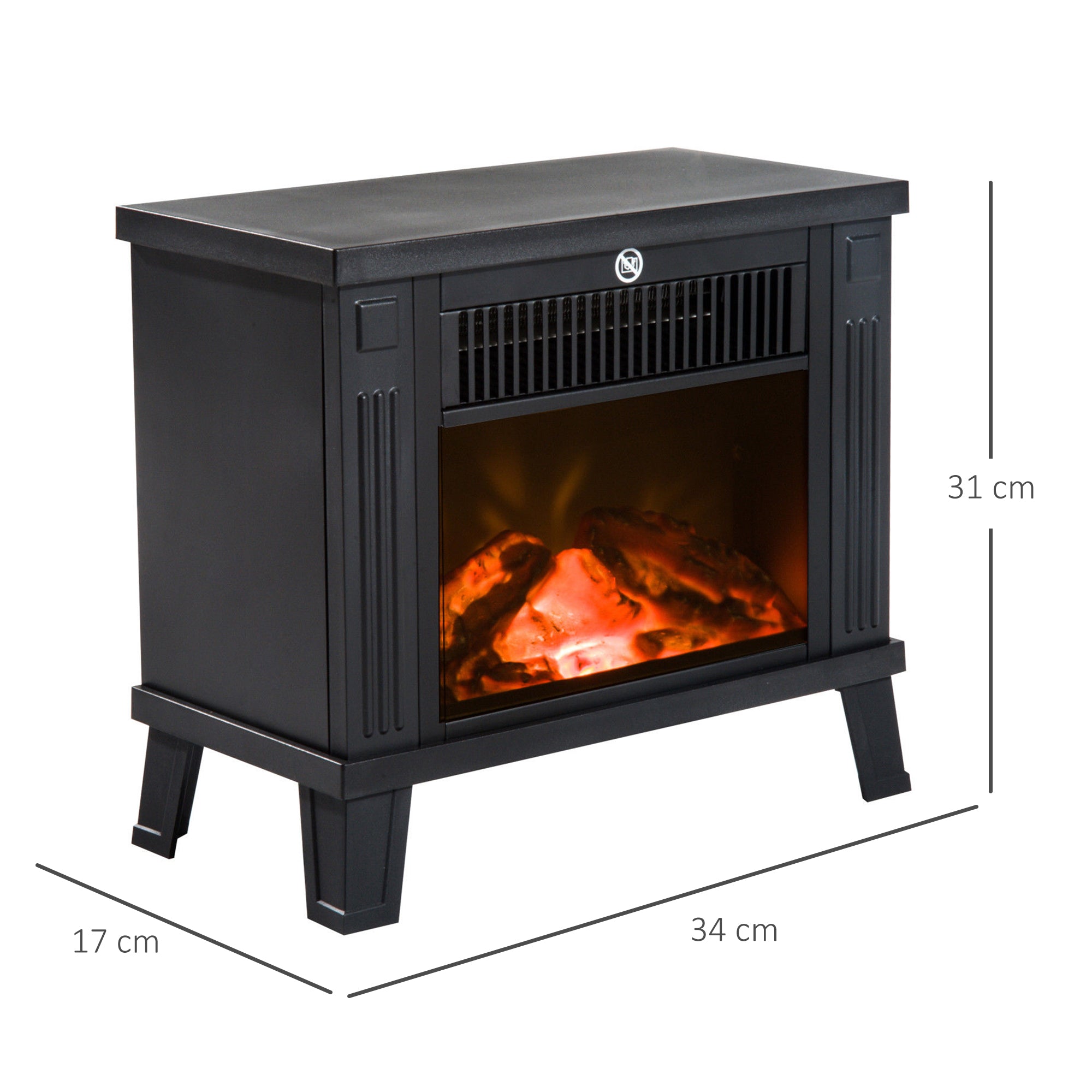 Elektrischer Kamin stehend, Flammeneffekt, 600/1200W, Metall Schwarz