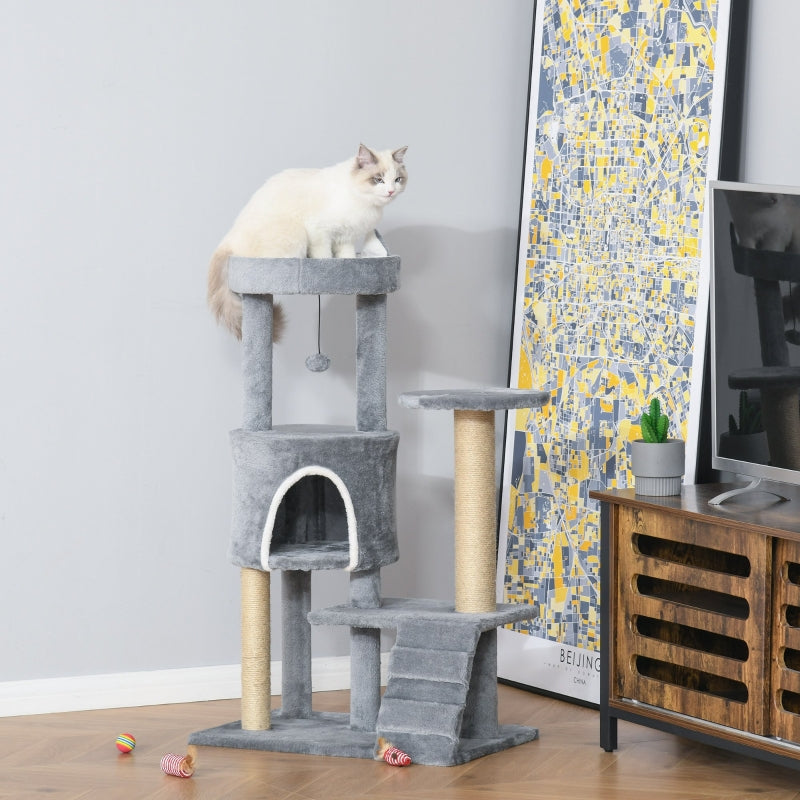 Cat Tree, Cave Ladder Climbing Height 100cm Chipboard Jute Grey